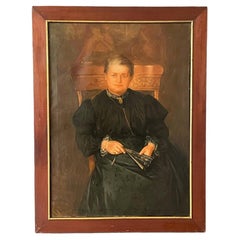 Antico ritratto ad olio di un'anziana signora