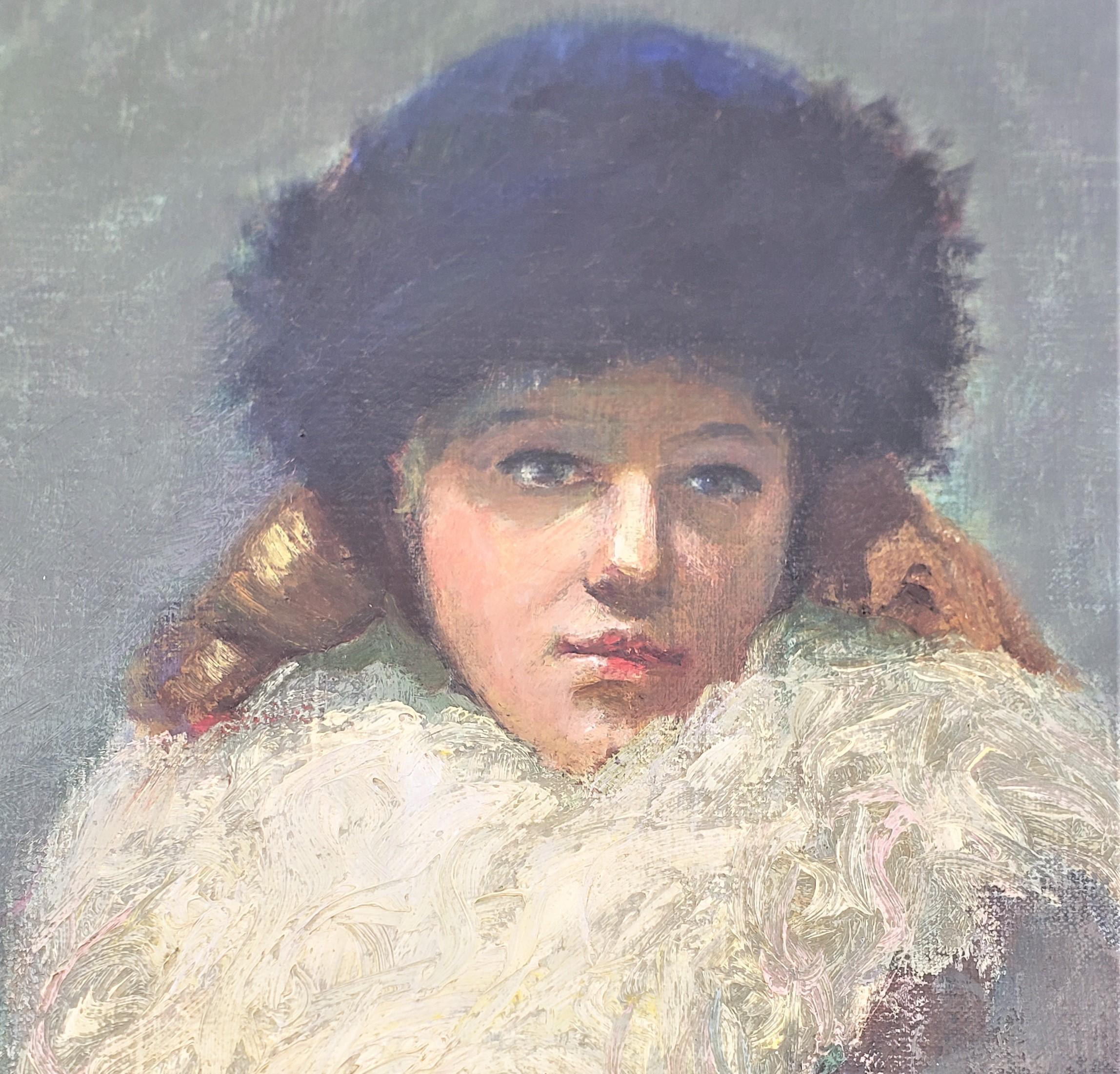 Inconnu Peinture à l'huile ancienne sur toile représentant une jeune femme, portrait en vente