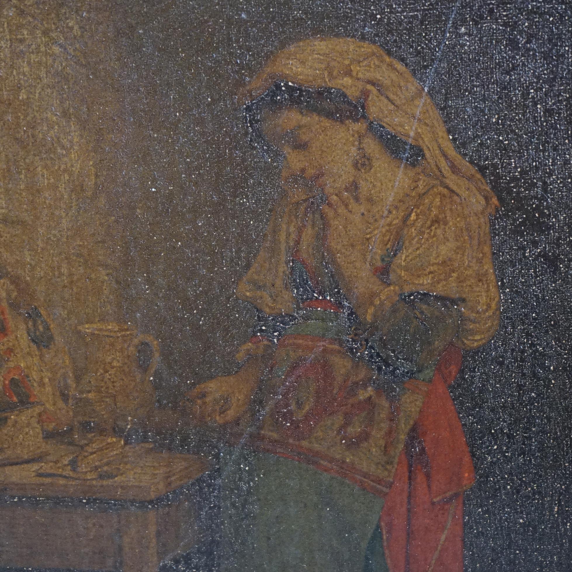 Peinture à l'huile ancienne sur panneau de bois, signée par l'artiste en bas à droite, 19ème C. en vente 3