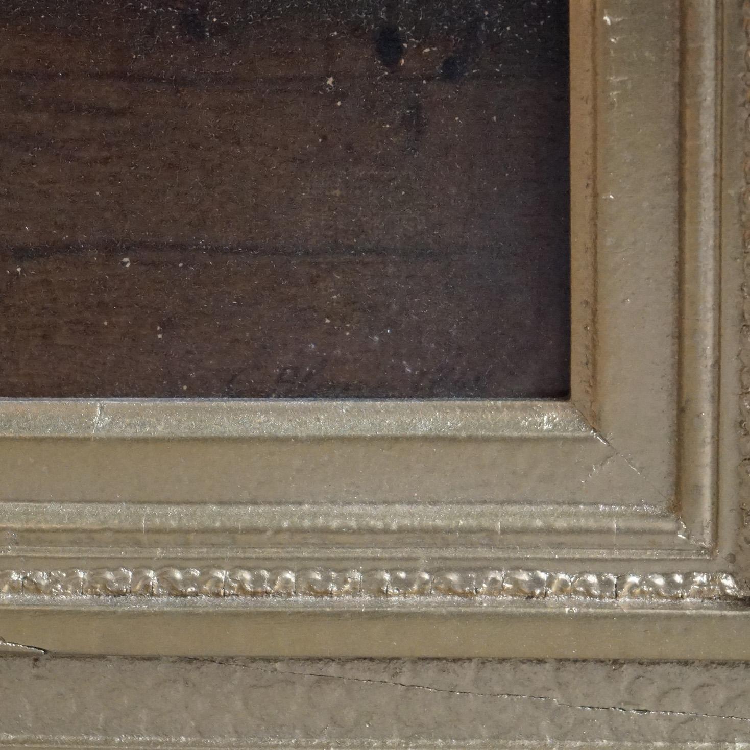 Peinture à l'huile ancienne sur panneau de bois, signée par l'artiste en bas à droite, 19ème C. en vente 4