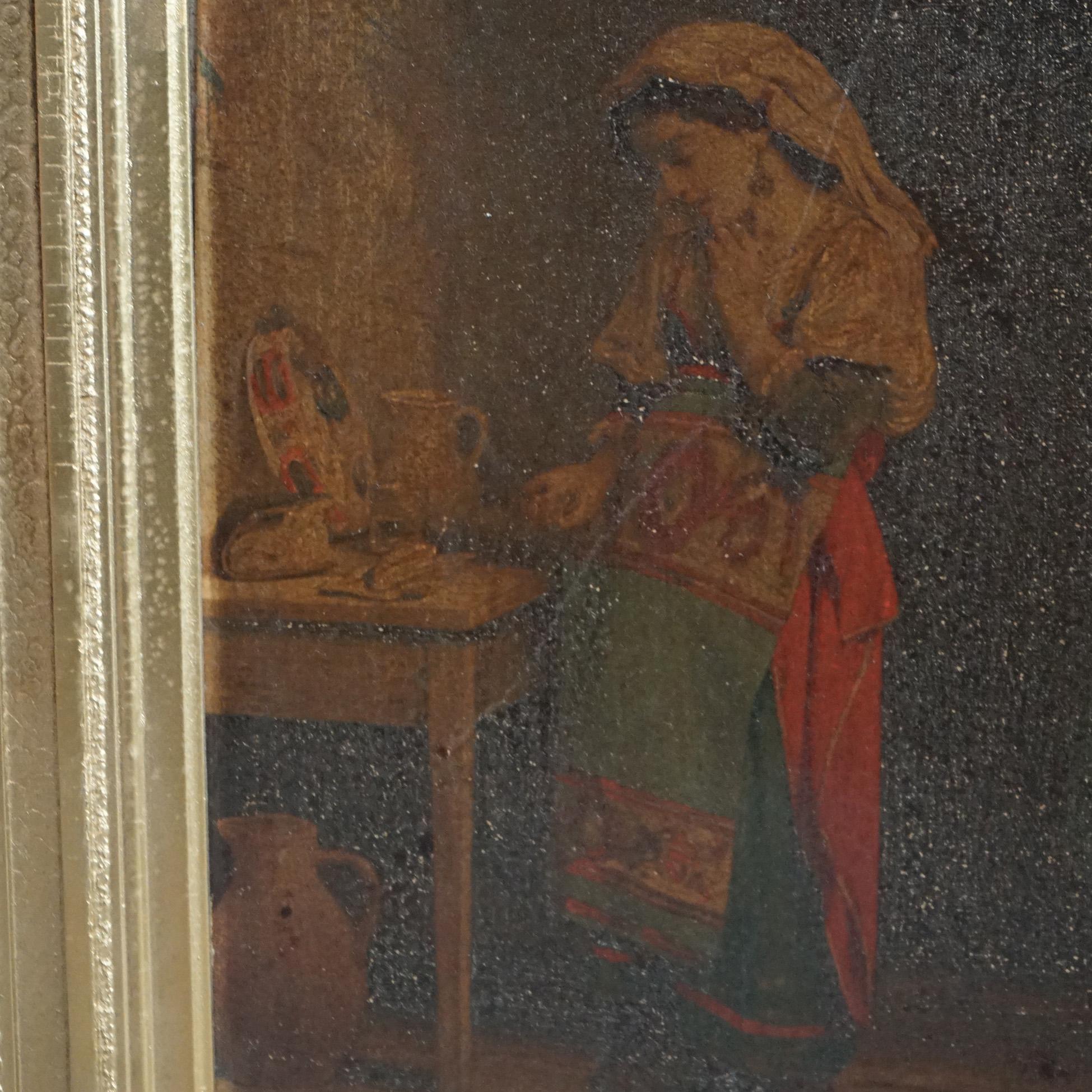 Peinture à l'huile ancienne sur panneau de bois, signée par l'artiste en bas à droite, 19ème C. en vente 5