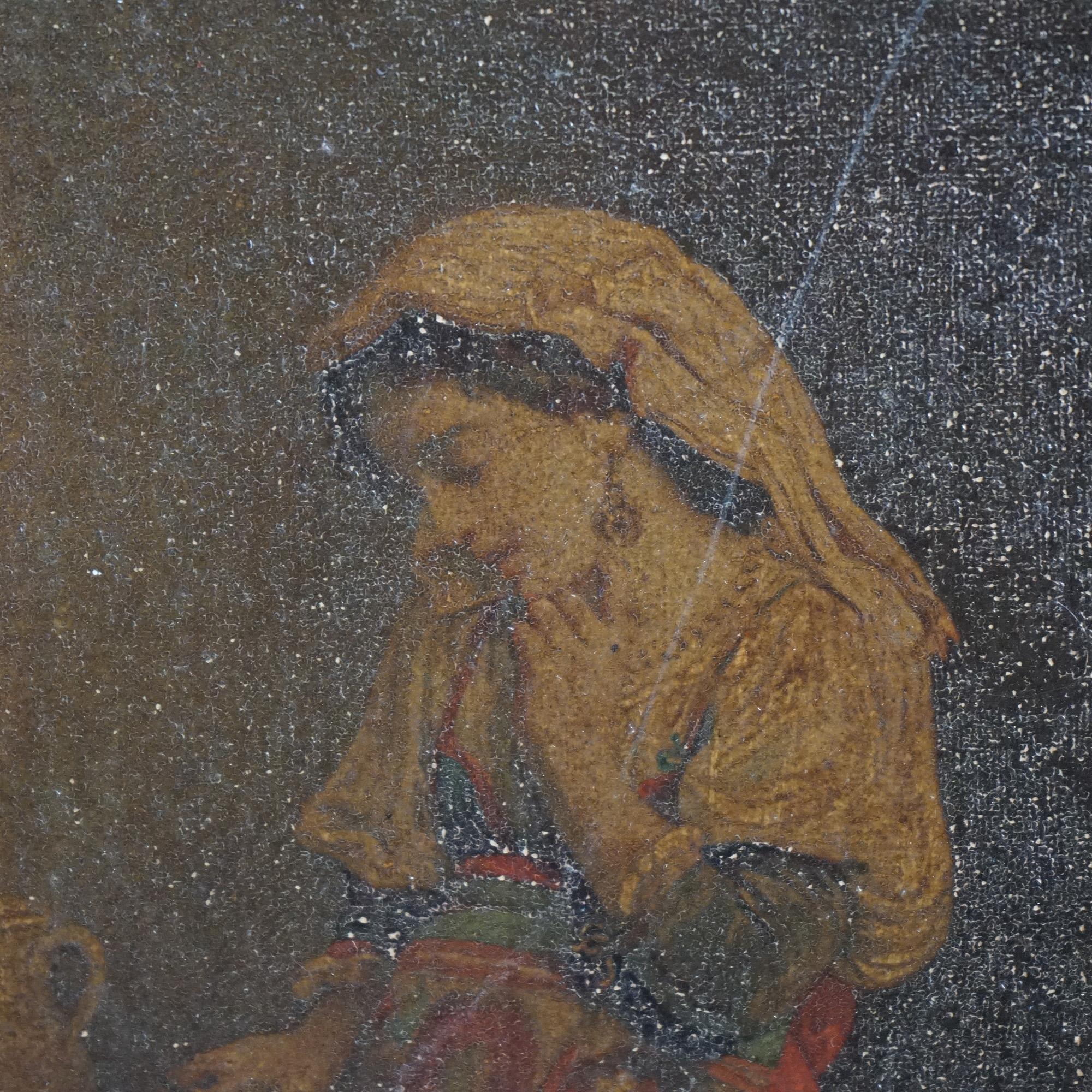 Peinture à l'huile ancienne sur panneau de bois, signée par l'artiste en bas à droite, 19ème C. en vente 1