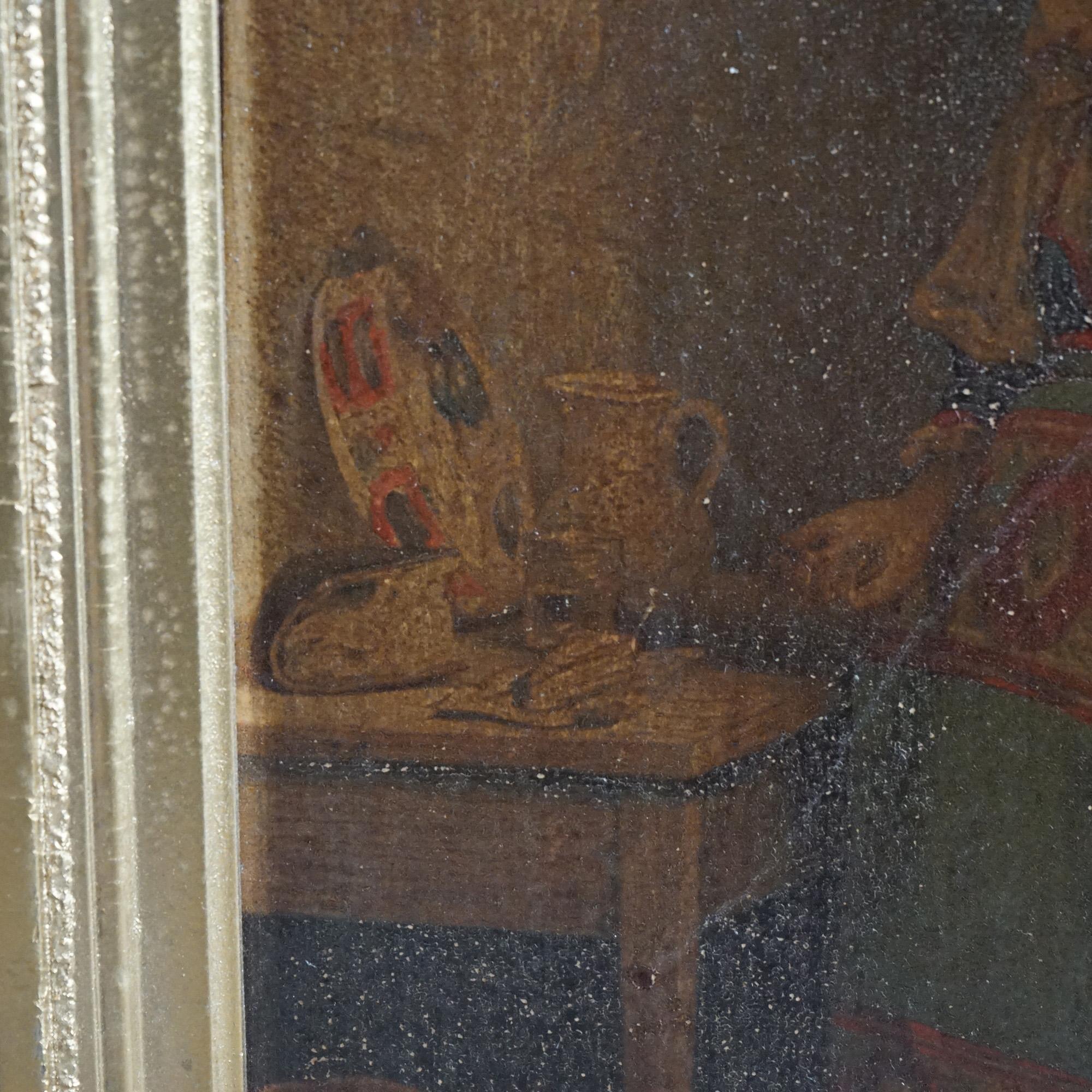 Peinture à l'huile ancienne sur panneau de bois, signée par l'artiste en bas à droite, 19ème C. en vente 2