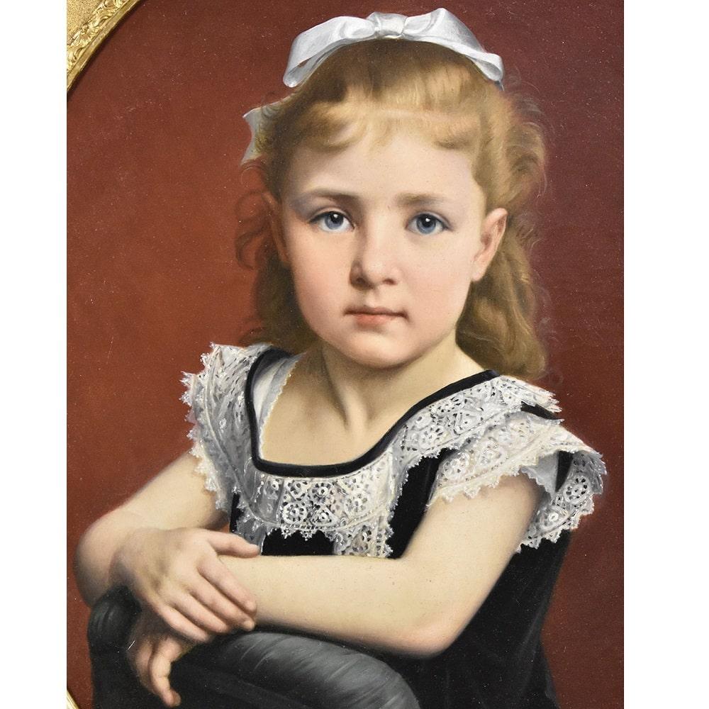 Louis Philippe Antique Portrait Painting, Beautiful Young Girl, Young Woman Oil on Canvas