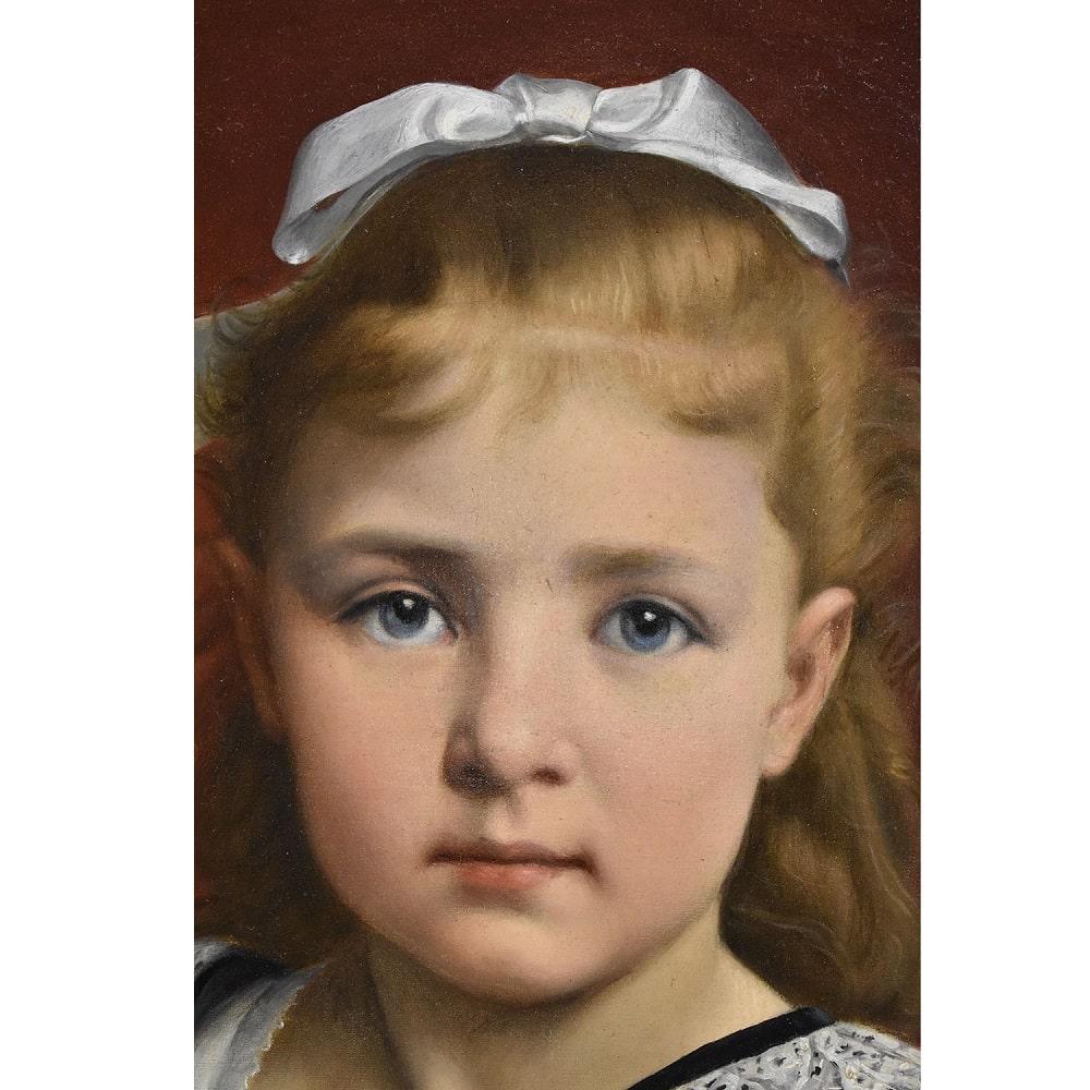 Painted Antique Portrait Painting, Beautiful Young Girl, Young Woman Oil on Canvas
