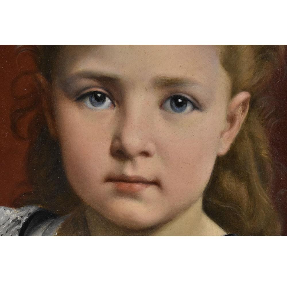Antique Portrait Painting, Beautiful Young Girl, Young Woman Oil on Canvas In Good Condition In Breganze, VI