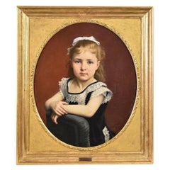 Antique Portrait Painting, Beautiful Young Girl, Young Woman Oil on Canvas