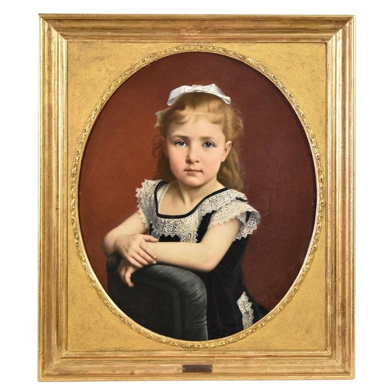 Antique Portrait Painting, Beautiful Young Girl, Young Woman Oil on