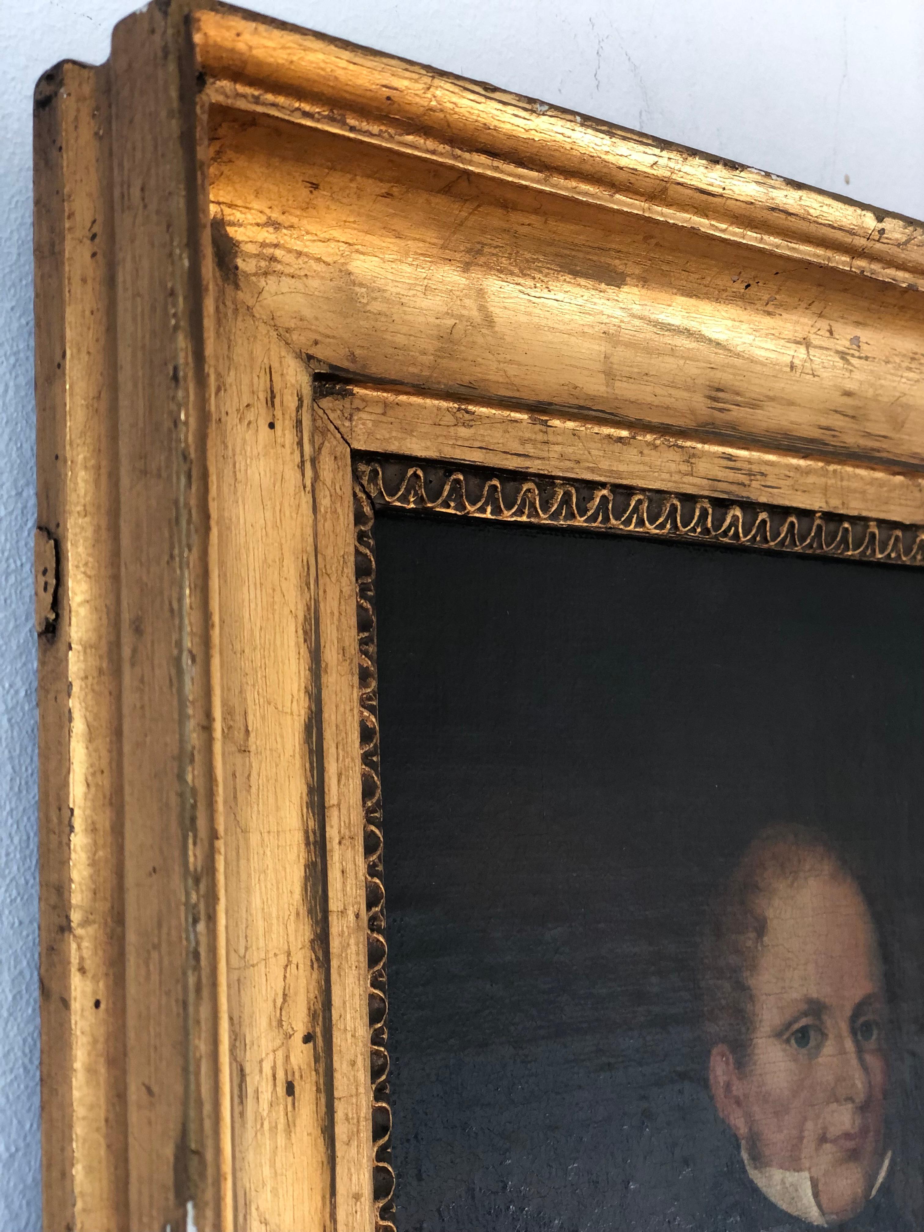 Romantico Antico ritratto di un gentiluomo danese - cornice dorata originale