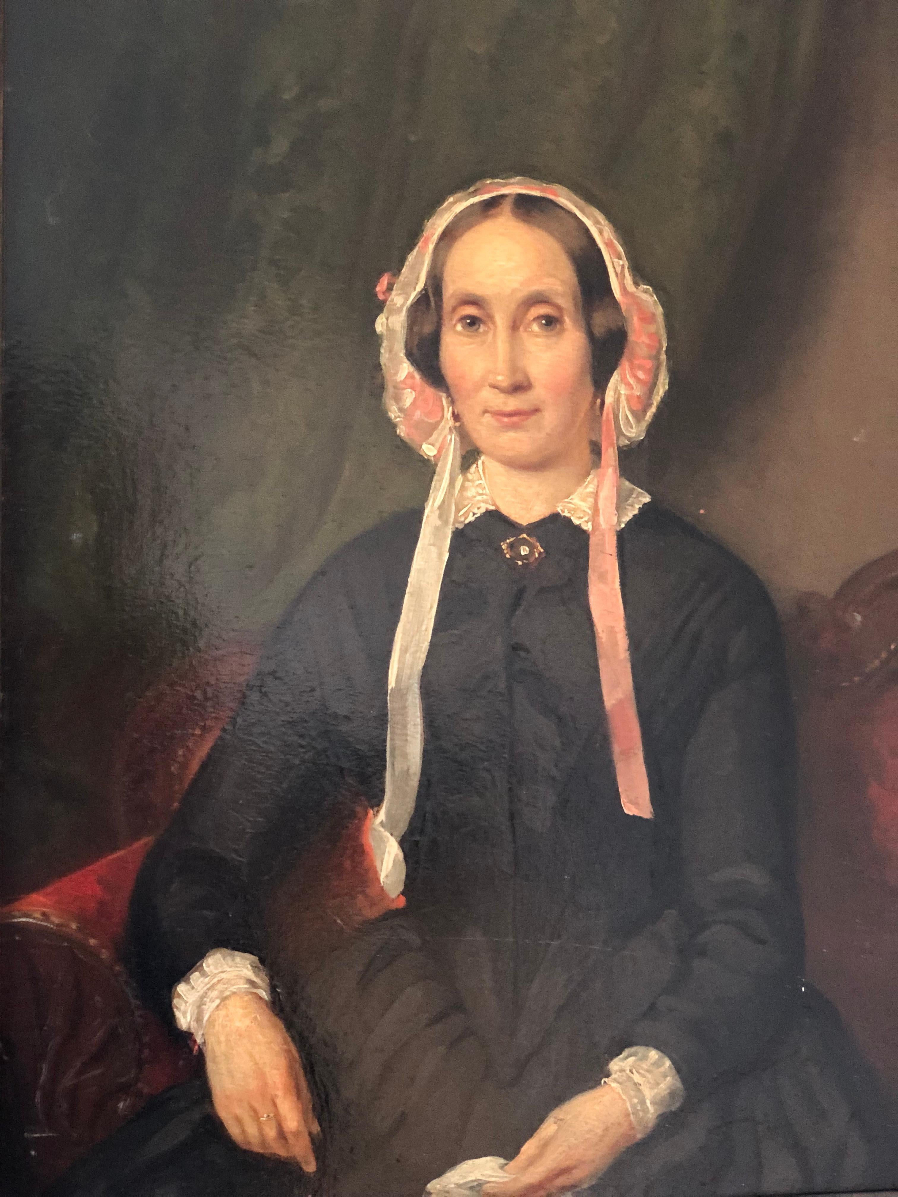 Romantic Antique Portrait Painting of A Dutch Lady - Original Gilded Frame For Sale