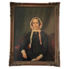Antico ritratto di una signora olandese - Cornice dorata originale