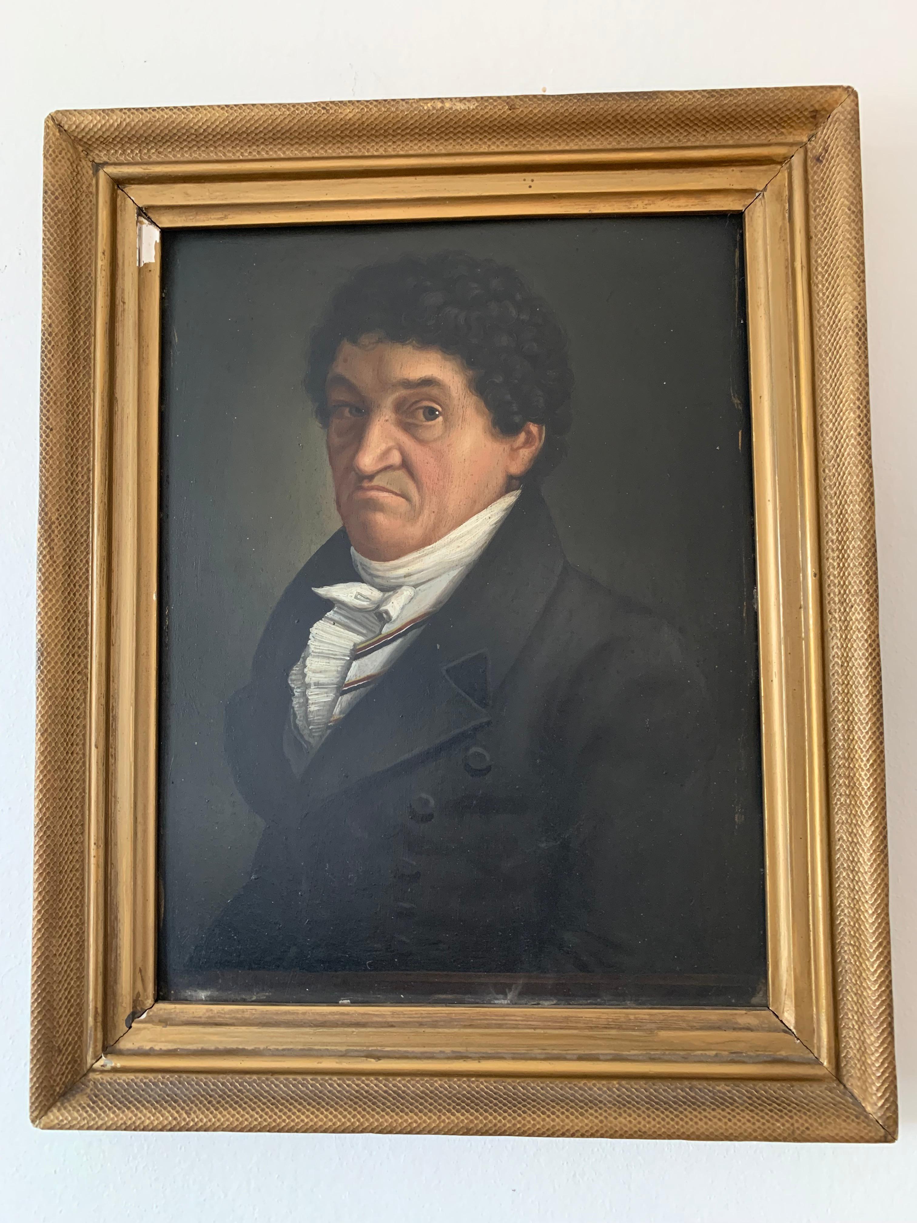 Dieses seltene deutsche Porträt-Ölgemälde aus dem 19. Jahrhundert zeigt einen Herrn der Coburger Aristokratie. Er ist im Stil des Biedermeiers und des frühen Viktorianischen Zeitalters gekleidet und gehörte wahrscheinlich zur Coburger Elite. Sein