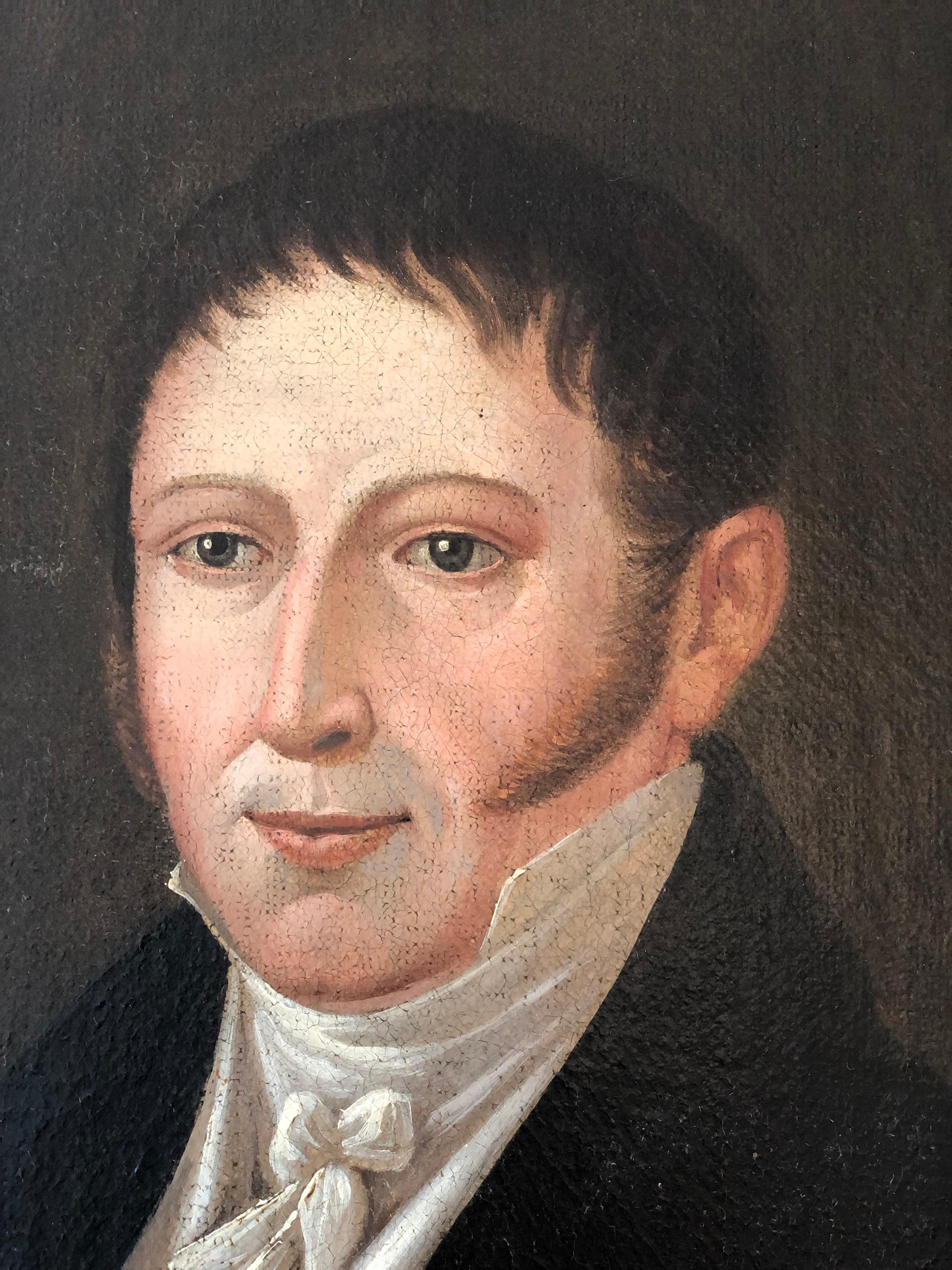 Hand-Carved Antique Portrait Painting of a German Gentleman - Original Gilded Frame For Sale