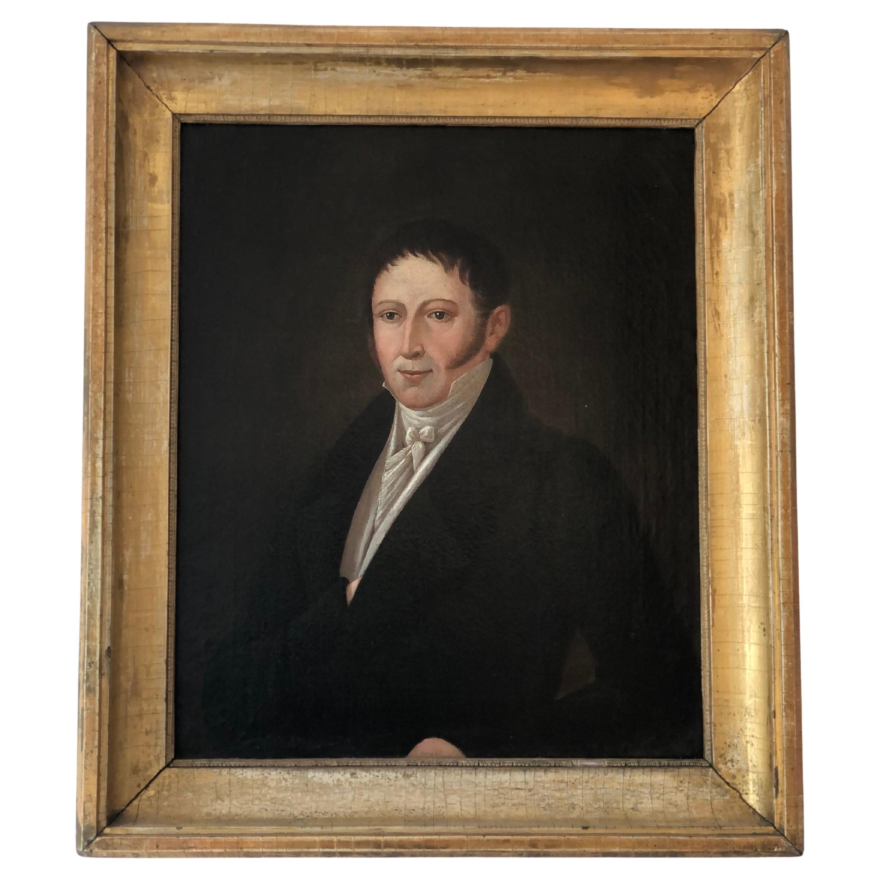 Antique Portrait Painting of a German Gentleman - Original Gilded Frame
