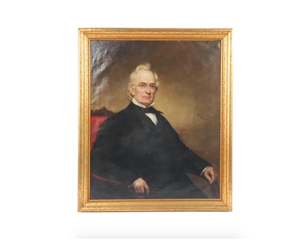 An antique oil on canvas male portrait painting depicting a noble man sitting in the chair. Framed. antique male portrait paintings and art collectibles.

Dimensions: Framed 45 3/4 x 38 5/8 in. Canvas 40 1/4 x 33 1/4 in. All measurements are