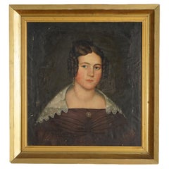 Antique Portrait Painting of a Woman, Circa 1850