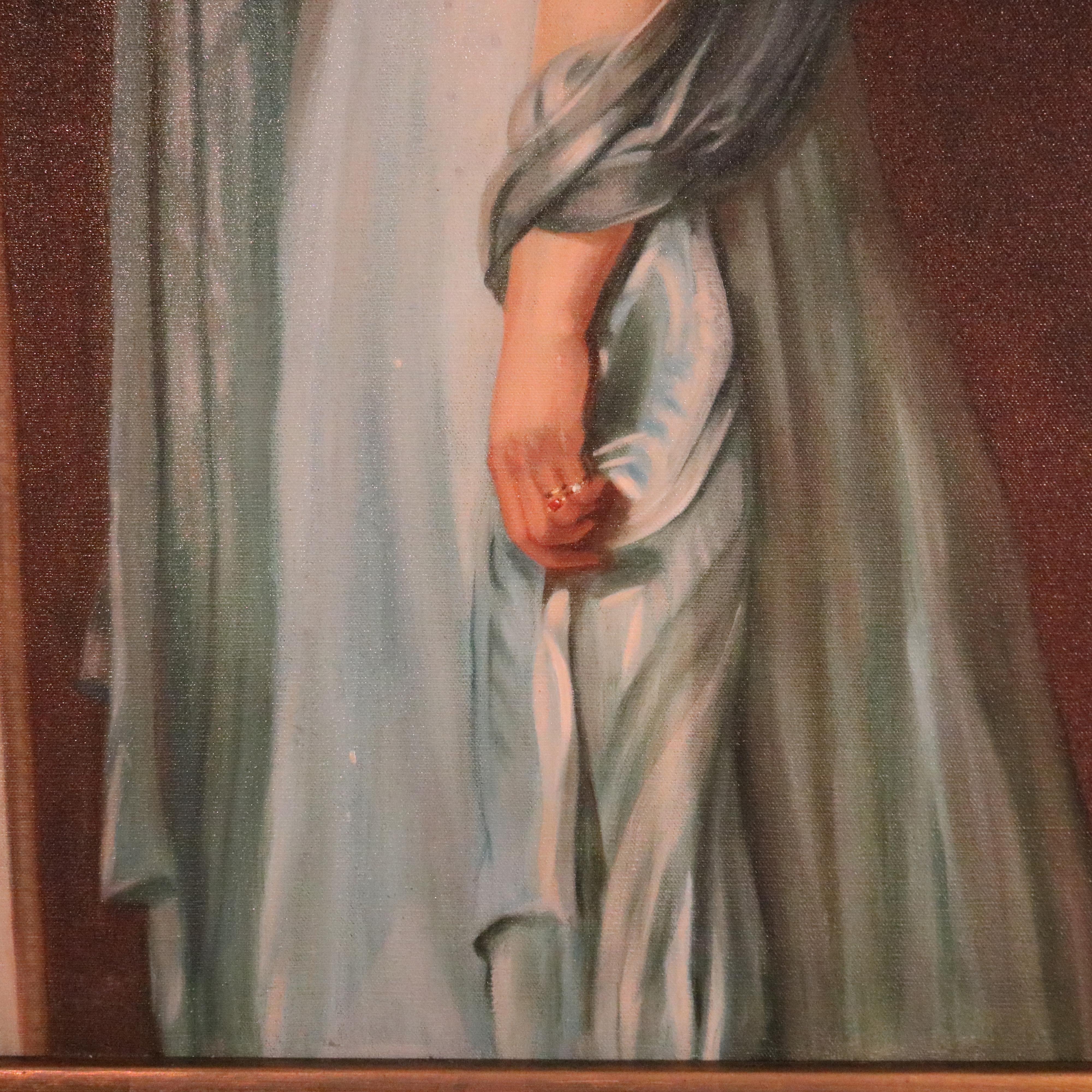 Antique Portrait Painting of a Woman in a Parlor Setting 20th Century In Good Condition In Big Flats, NY