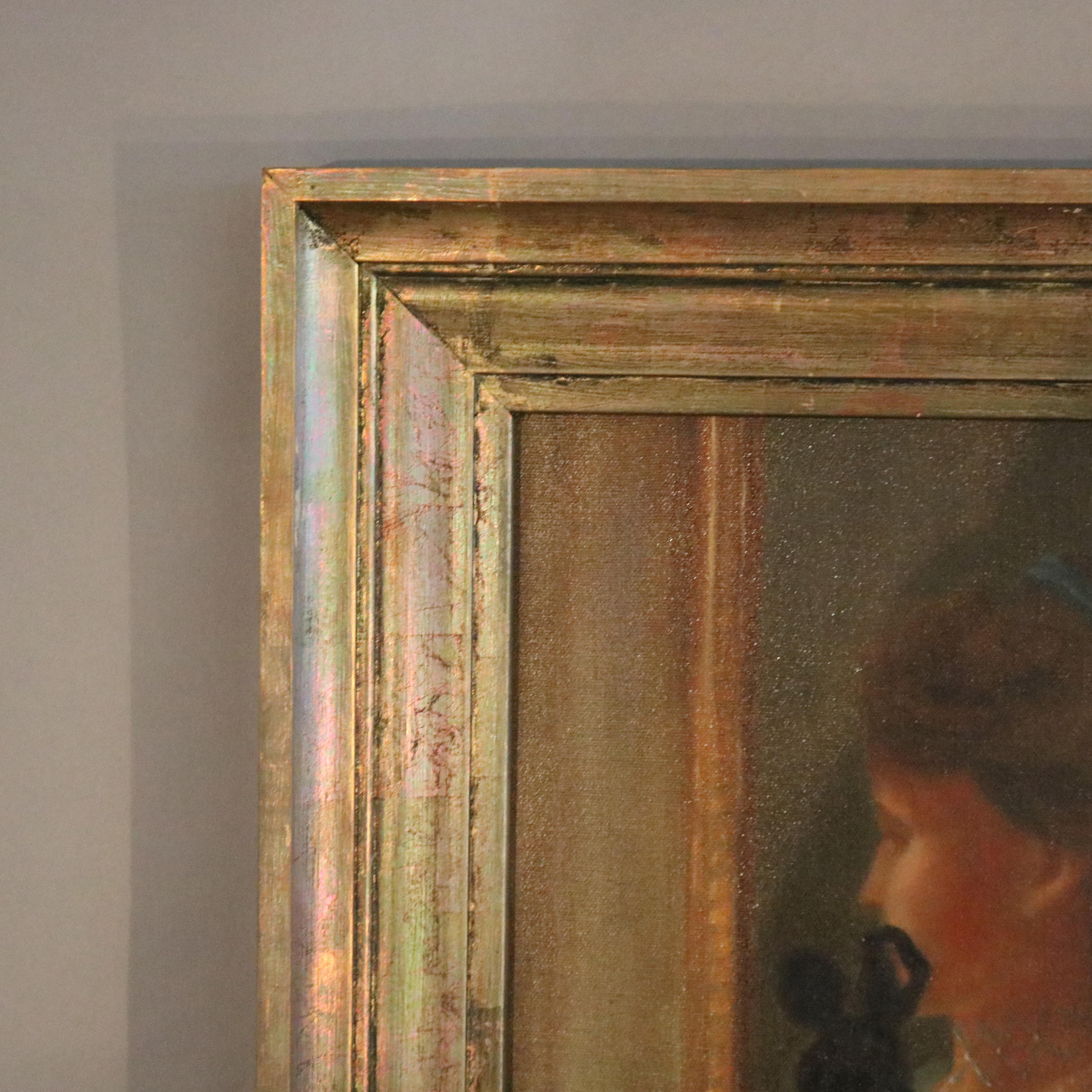 Antique Portrait Painting of a Woman in a Parlor Setting 20th Century 2
