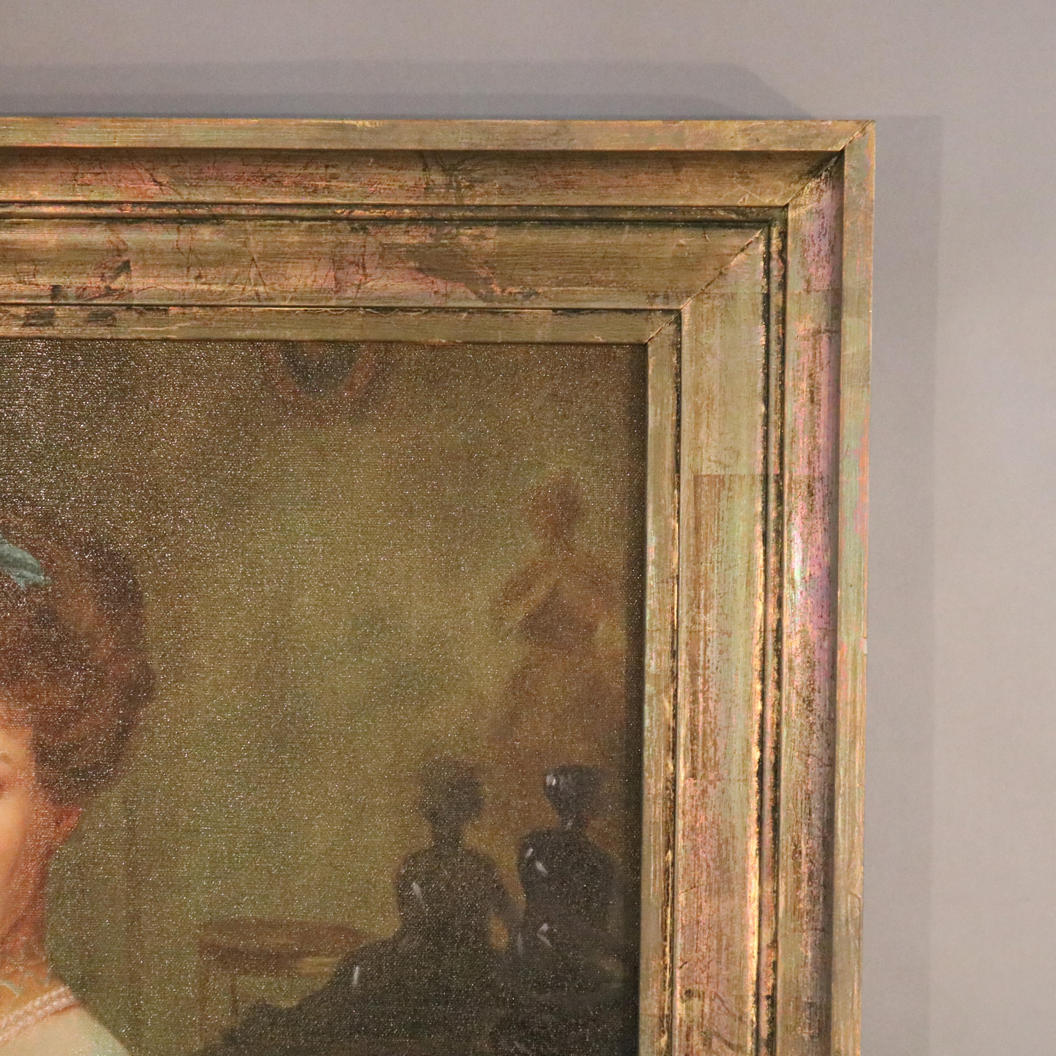 Antique Portrait Painting of a Woman in a Parlor Setting 20th Century 3