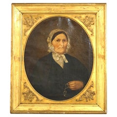 Antique Portrait Painting of A Woman in First Finish Giltwood Frame C1830