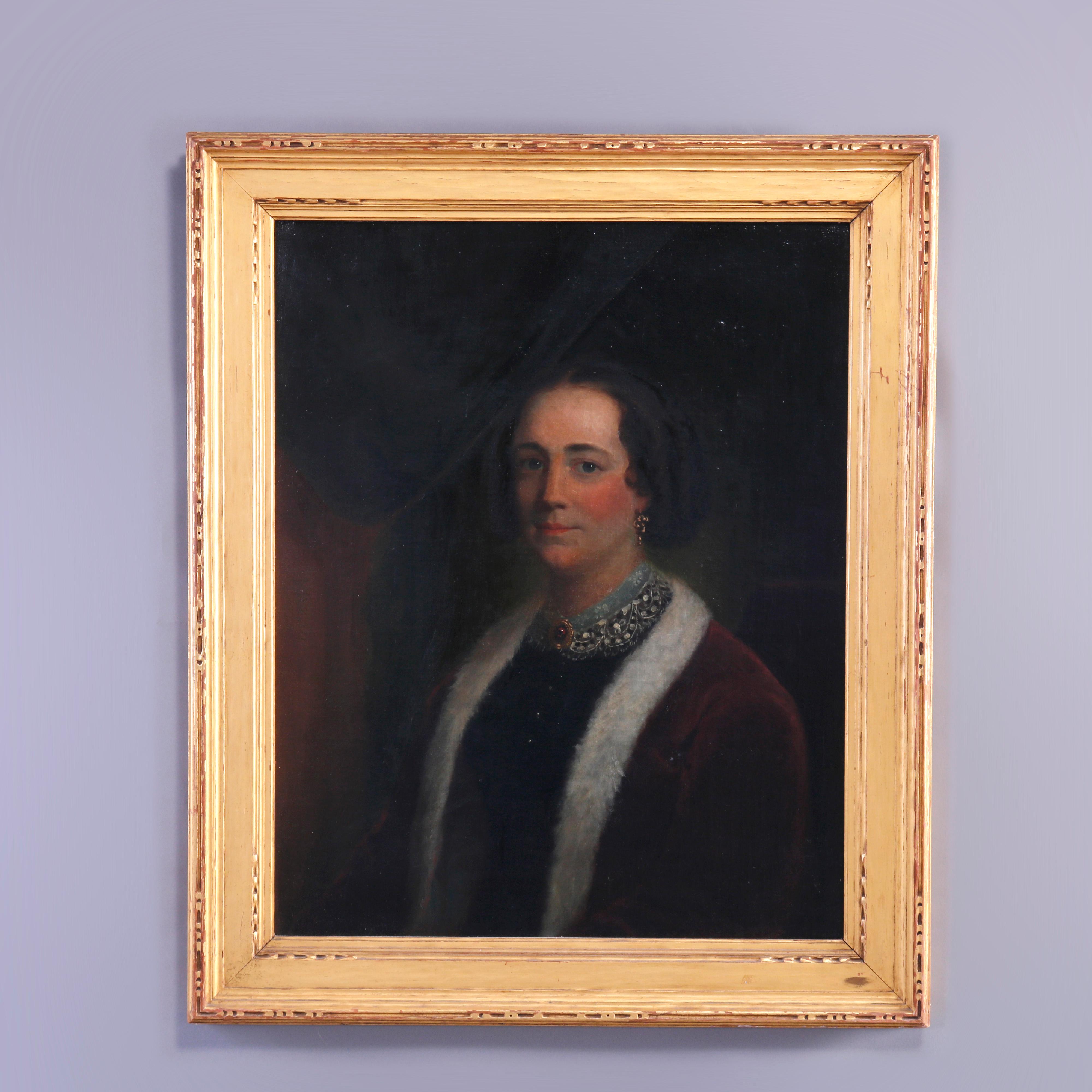 Arts and Crafts Antique Portrait Painting of a Woman in Newcomb Macklin School Frame, c1910