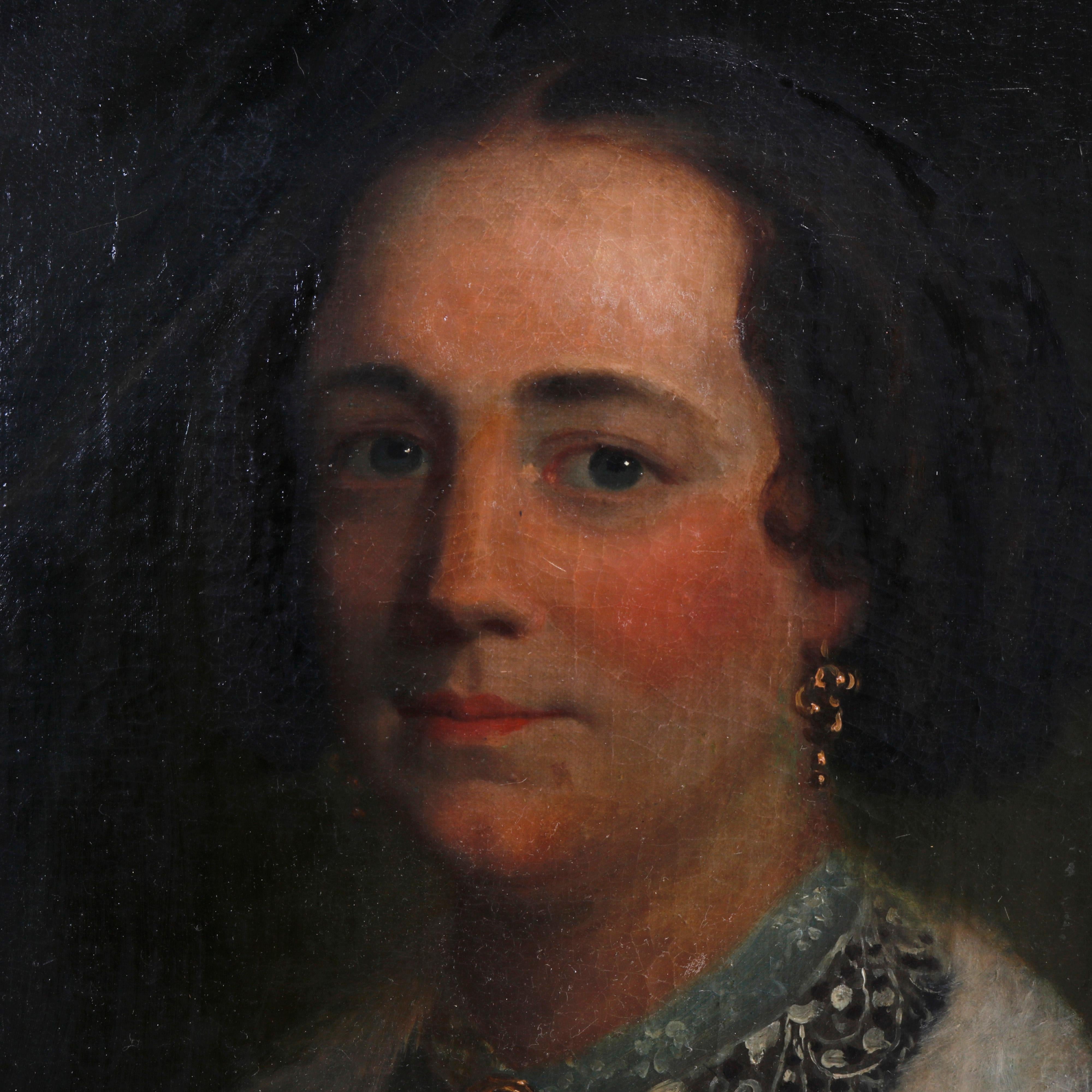 Hand-Painted Antique Portrait Painting of a Woman in Newcomb Macklin School Frame, c1910