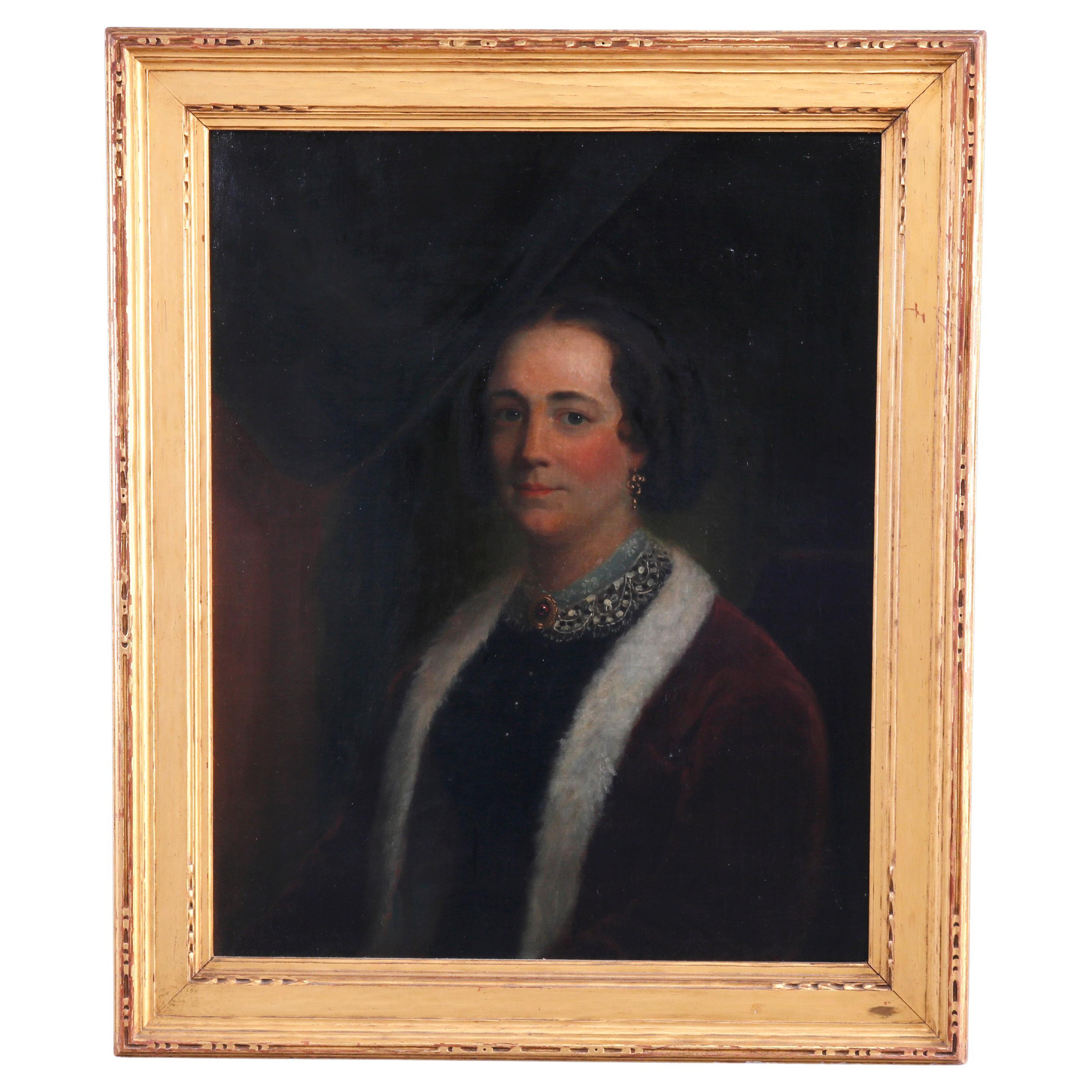 Antique Portrait Painting of a Woman in Newcomb Macklin School Frame, c1910