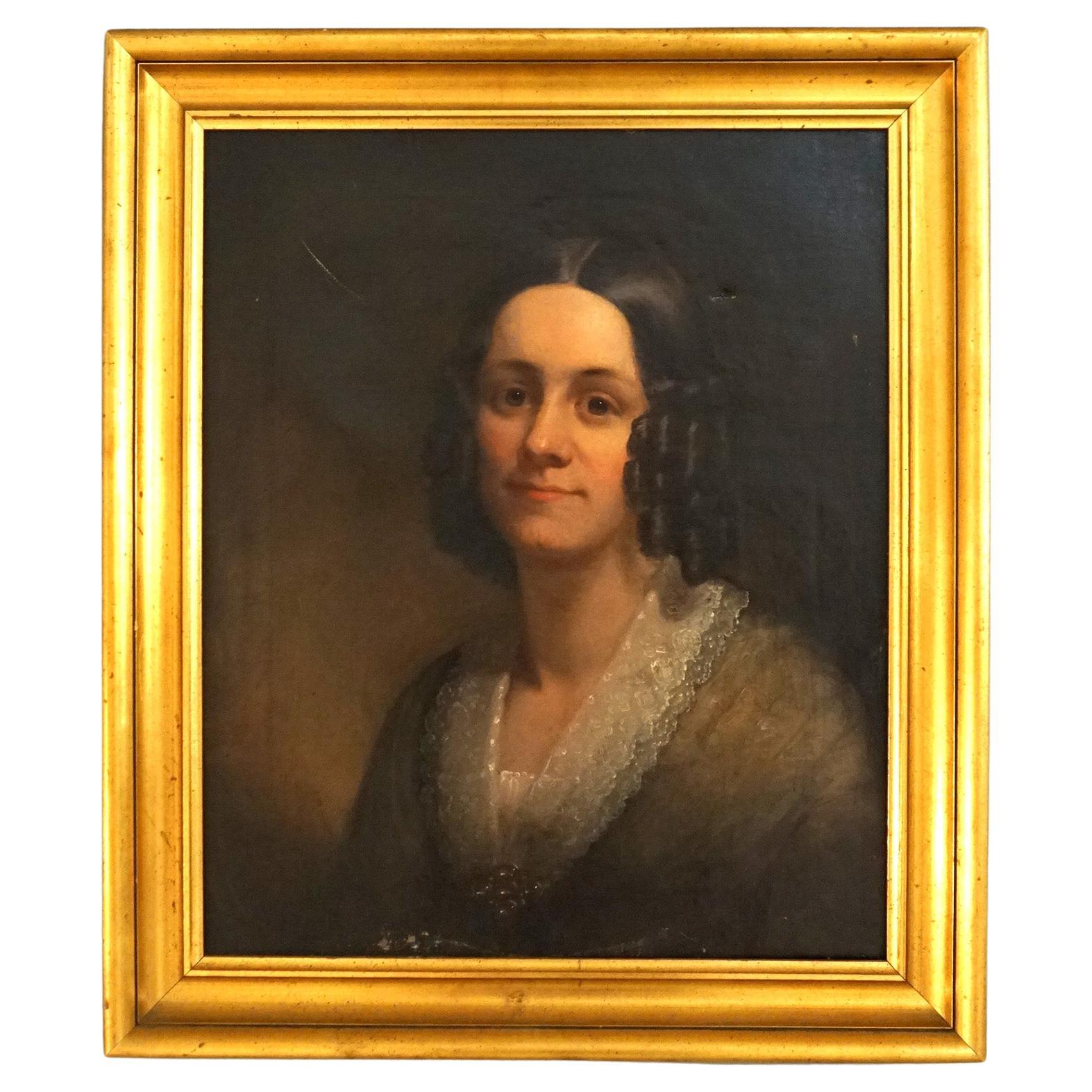 Antique Portrait Painting of a Woman, Signed  G.L.Gilbert 1844 on Reverse