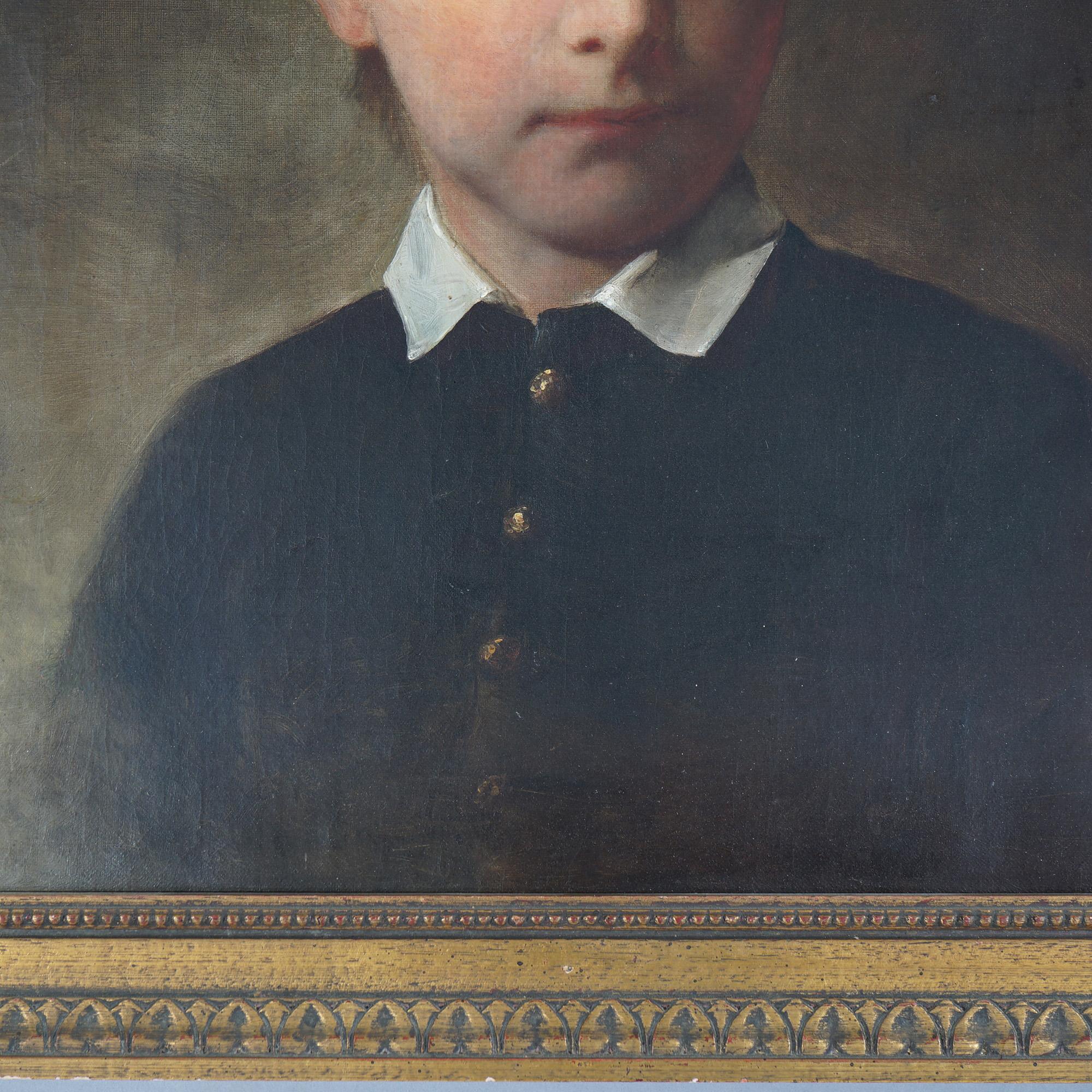 Hand-Painted Antique Portrait Painting of a Young Man 19th C, Grove Sheldon Gilbert