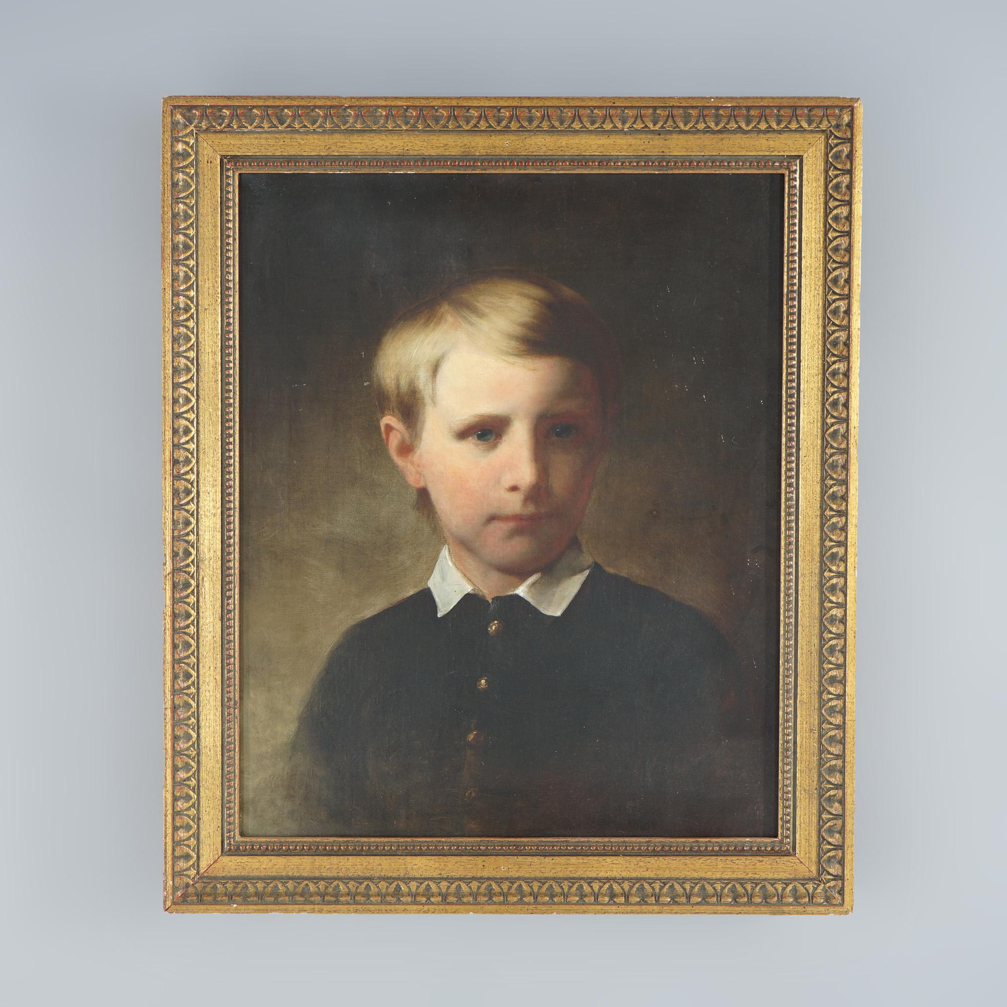 Antique Portrait Painting of a Young Man 19th C, Grove Sheldon Gilbert In Good Condition In Big Flats, NY