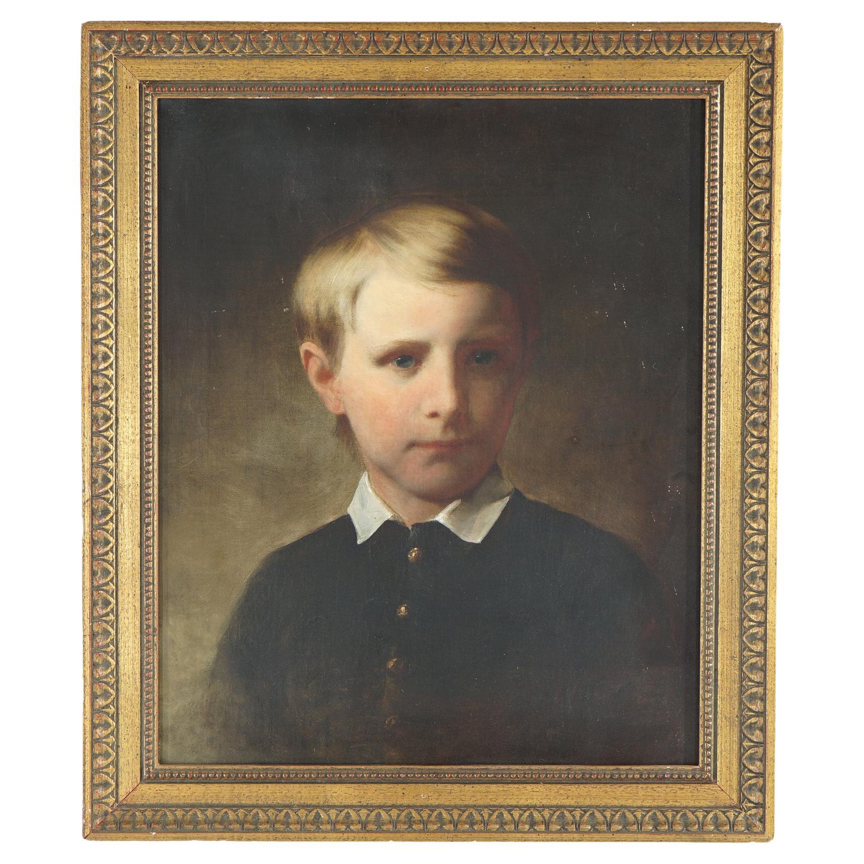 Antique Portrait Painting of a Young Man 19th C, Grove Sheldon Gilbert