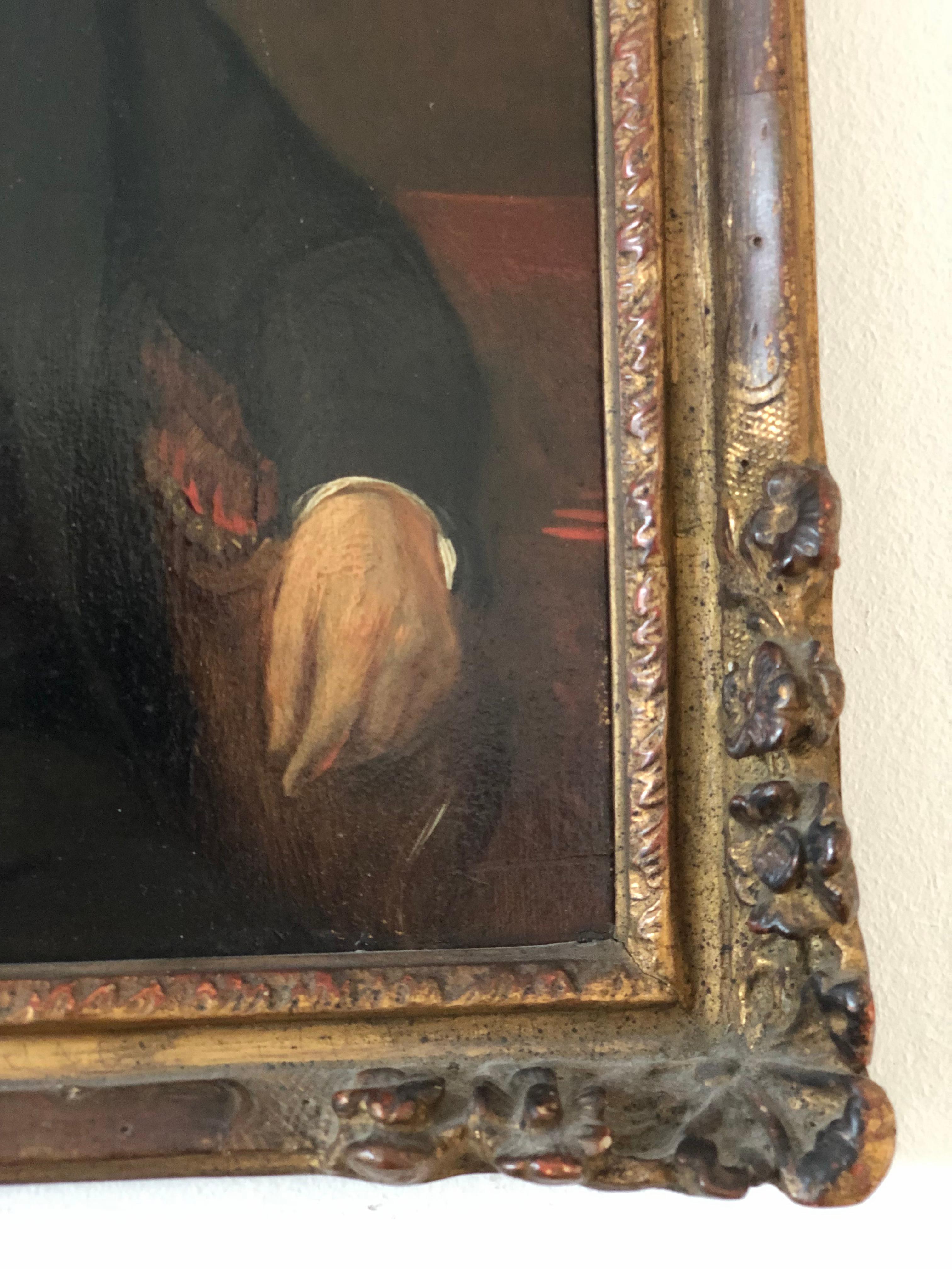 Antique Portrait Painting of Dutch Elite Doctor - Original Gilded Frame In Good Condition For Sale In Sakskøbing, DK