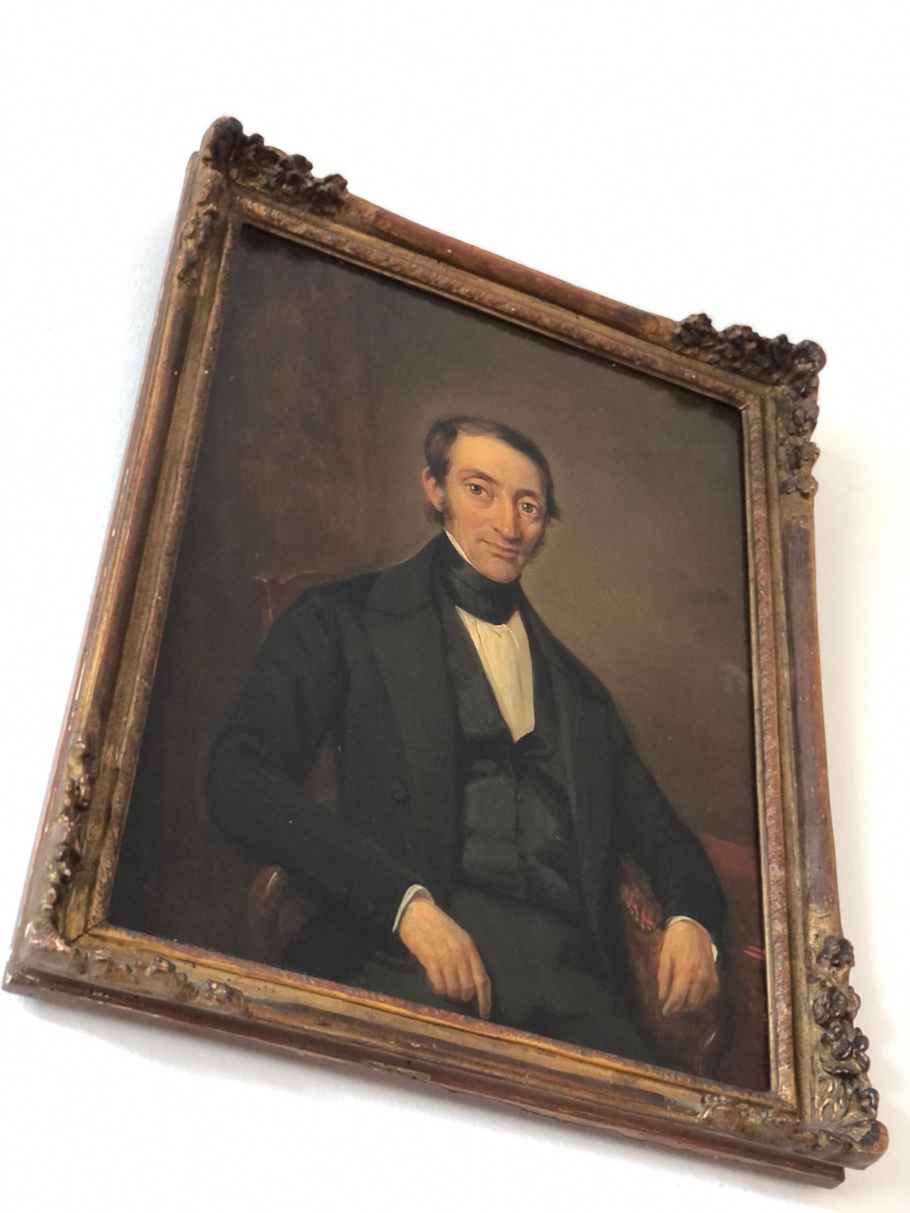 19th Century Antique Portrait Painting of Dutch Elite Doctor - Original Gilded Frame For Sale