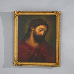 Antique Portrait Painting of Jesus, Framed, Circa 1890