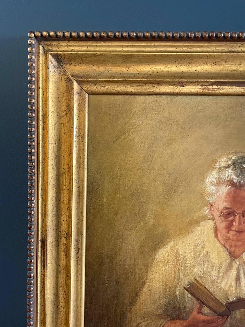 Antikes Porträtgemälde eines Matriarchs, Leses mit Blattgoldrahmen (Sonstiges) im Angebot