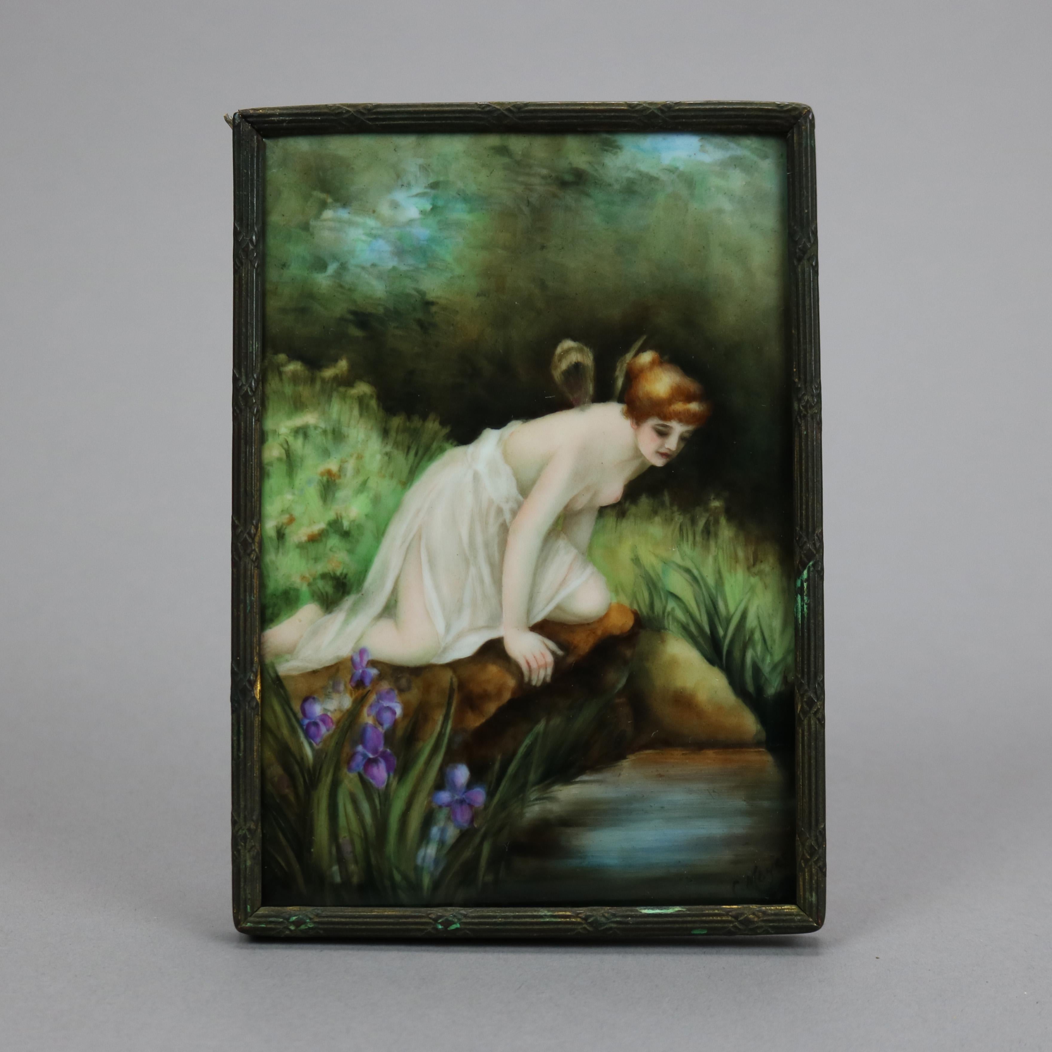 Classical Greek Antique Portrait Painting on Porcelain of Narcissus, Signed C. Meyer, Circa 1900