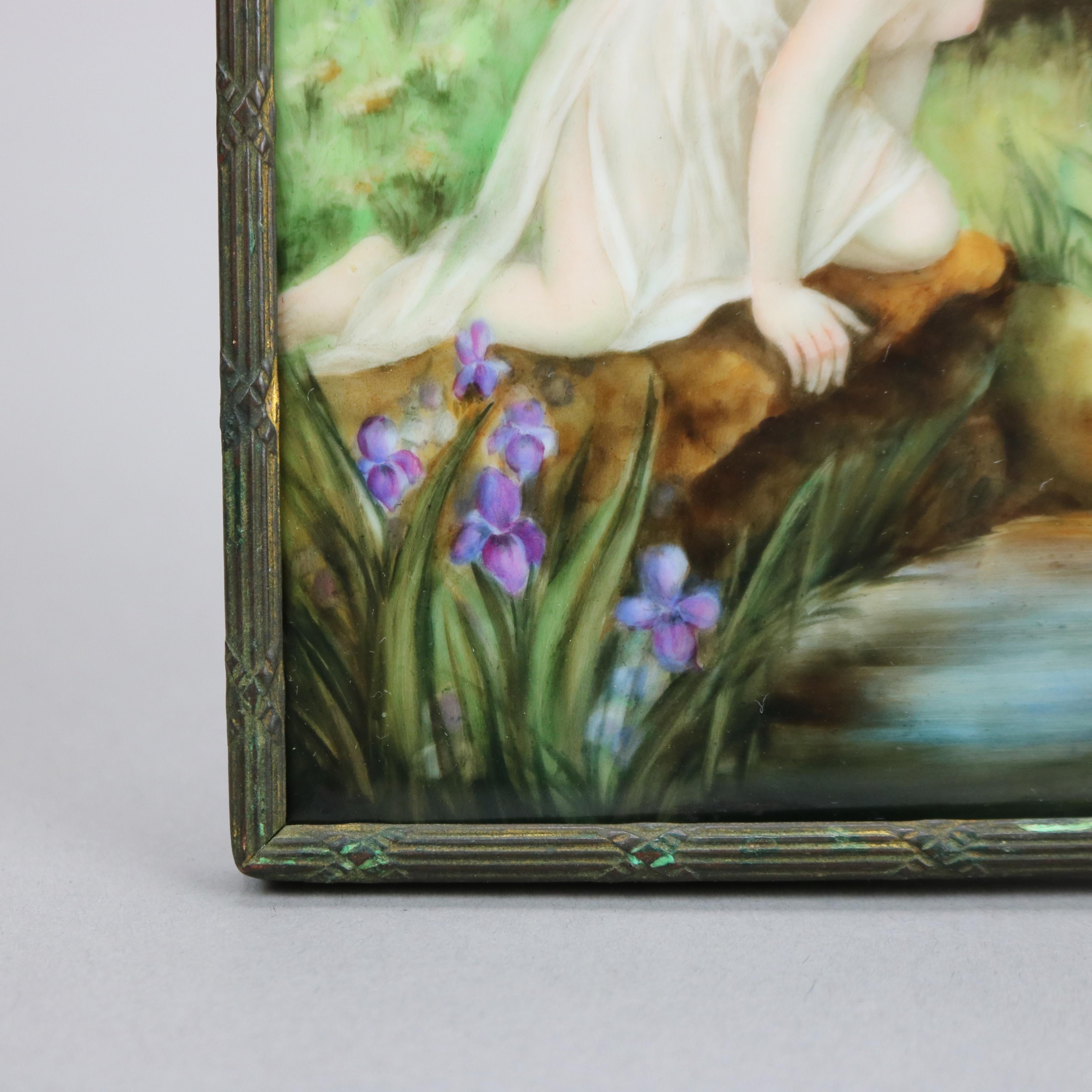 Antique Portrait Painting on Porcelain of Narcissus, Signed C. Meyer, Circa 1900 In Good Condition In Big Flats, NY