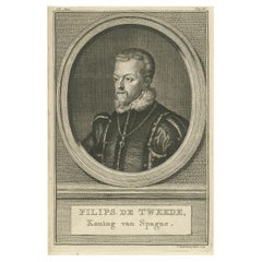 Retrato antiguo Felipe II de España - Aguafuerte de Houbraken, fechado en 1773