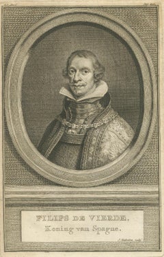 Portrait ancien de Philips IV d'Espagne - Gravure à l'eau-forte du XVIIIe siècle par Houbraken
