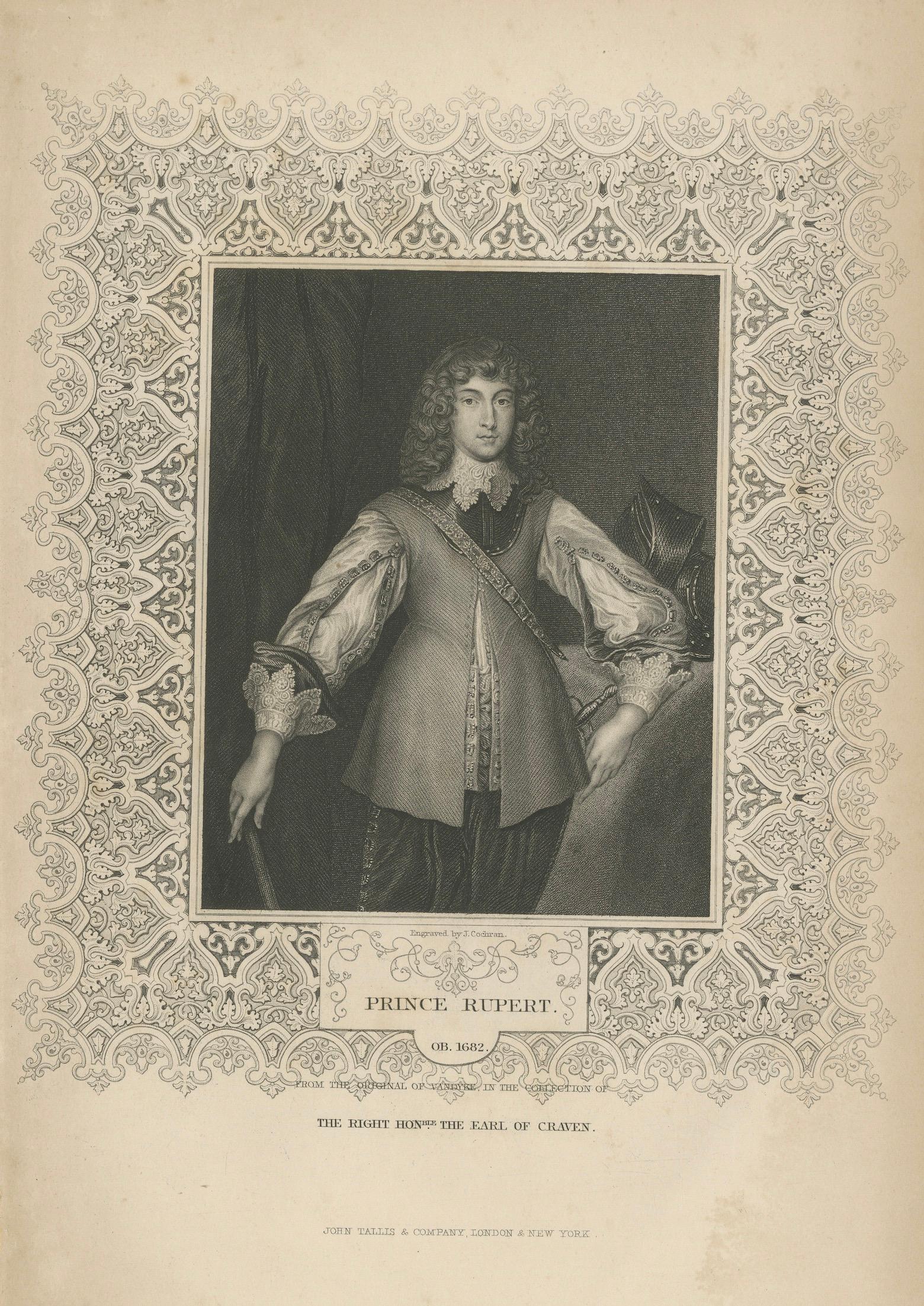 Antique Portrait Prince Rupert – English Civil War Commander, c.1850