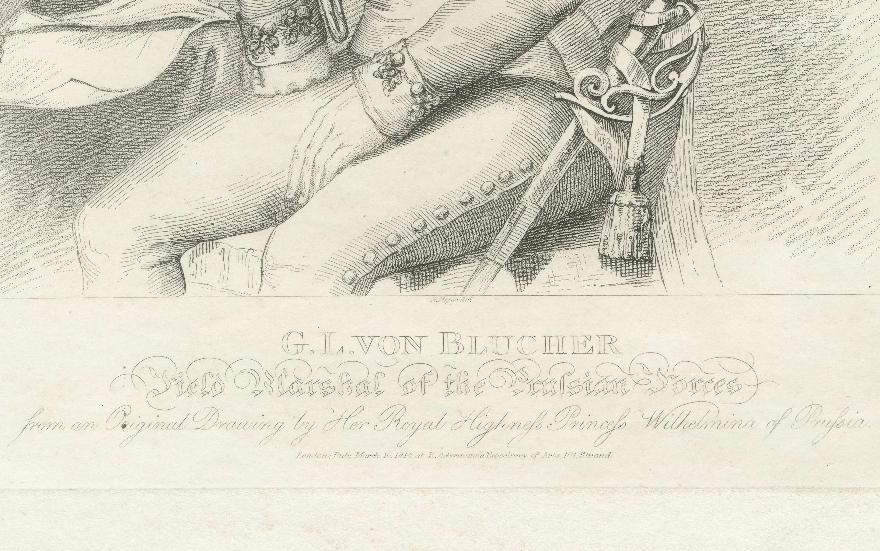 Retrato Antiguo - Mariscal de Campo von Blücher, Comandante Prusiano, 1814 Inglés en venta