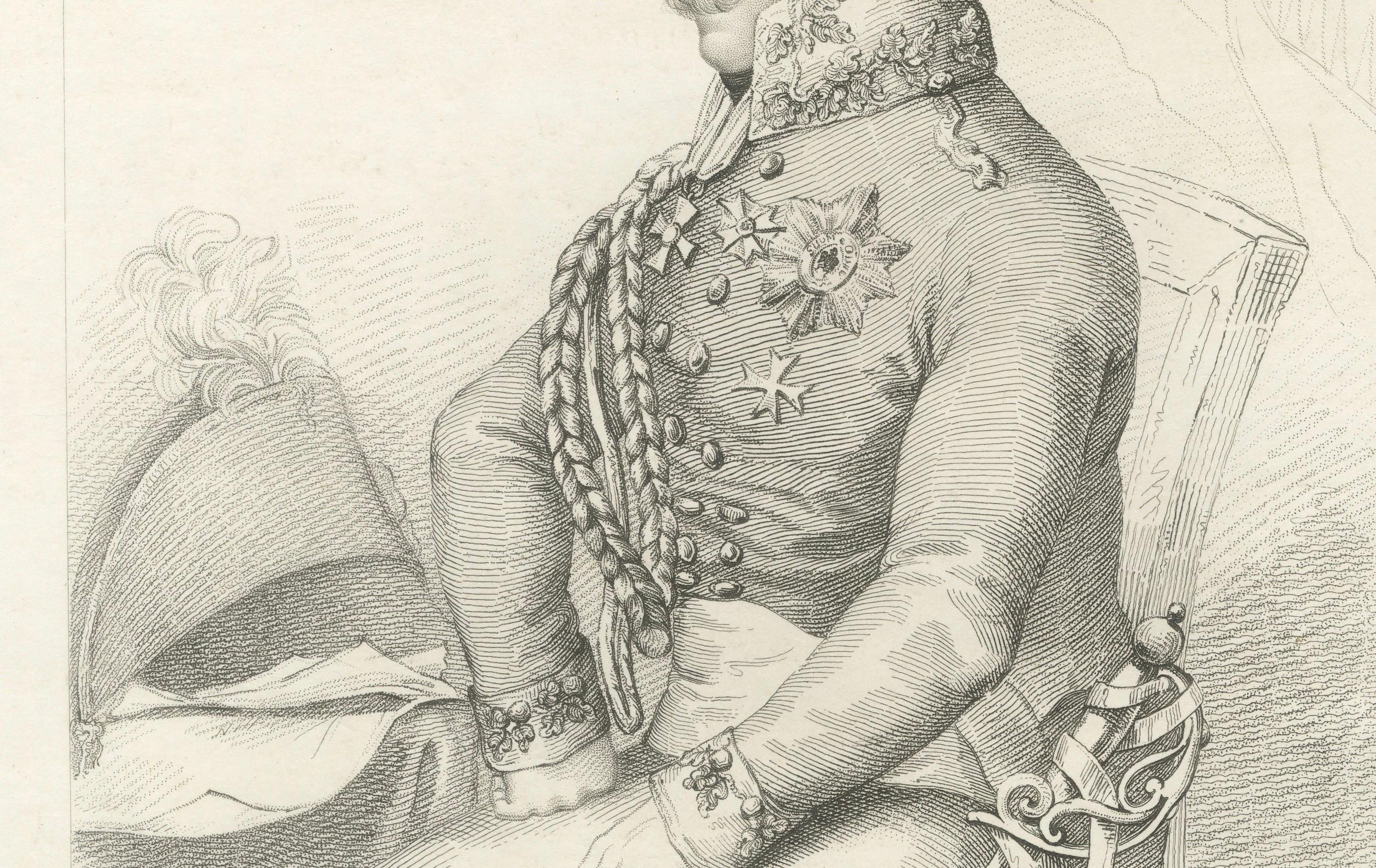 Retrato Antiguo - Mariscal de Campo von Blücher, Comandante Prusiano, 1814 Grabado en venta