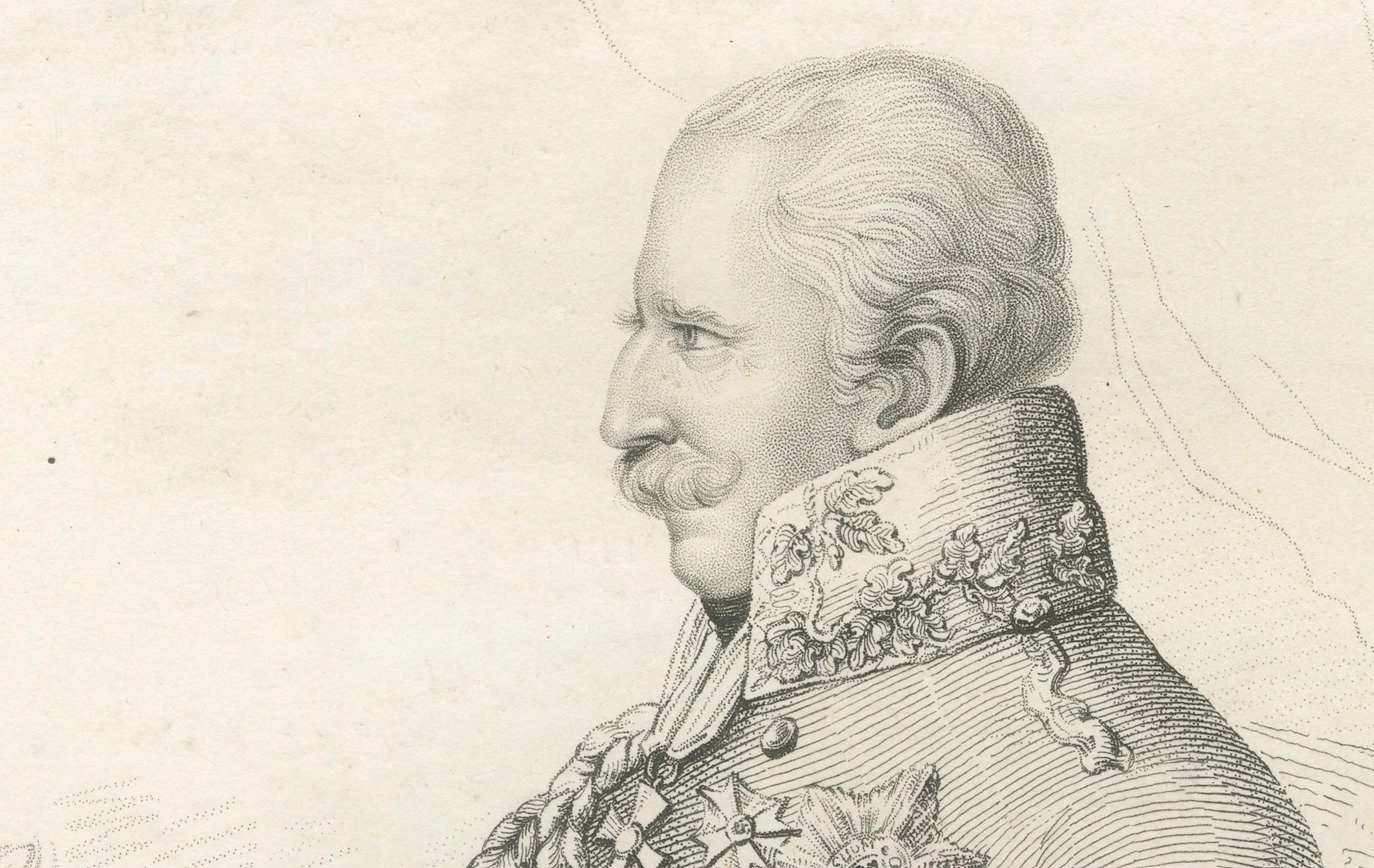 Retrato Antiguo - Mariscal de Campo von Blücher, Comandante Prusiano, 1814 en Bastante bueno estado para la venta en Langweer, NL