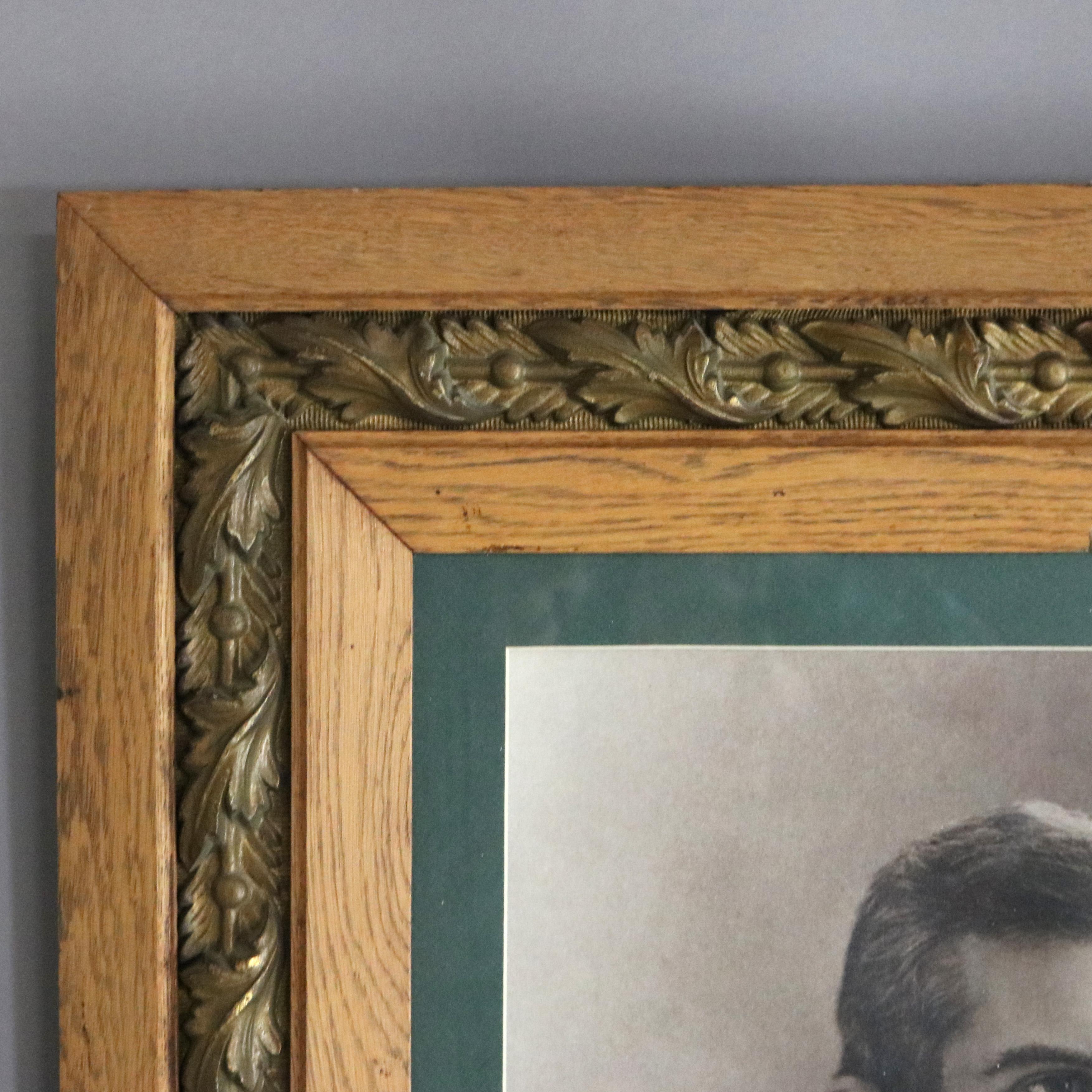 Gravure ancienne d'un portrait d'homme dans un cadre en Oak et feuille d'or C1890 en vente 1