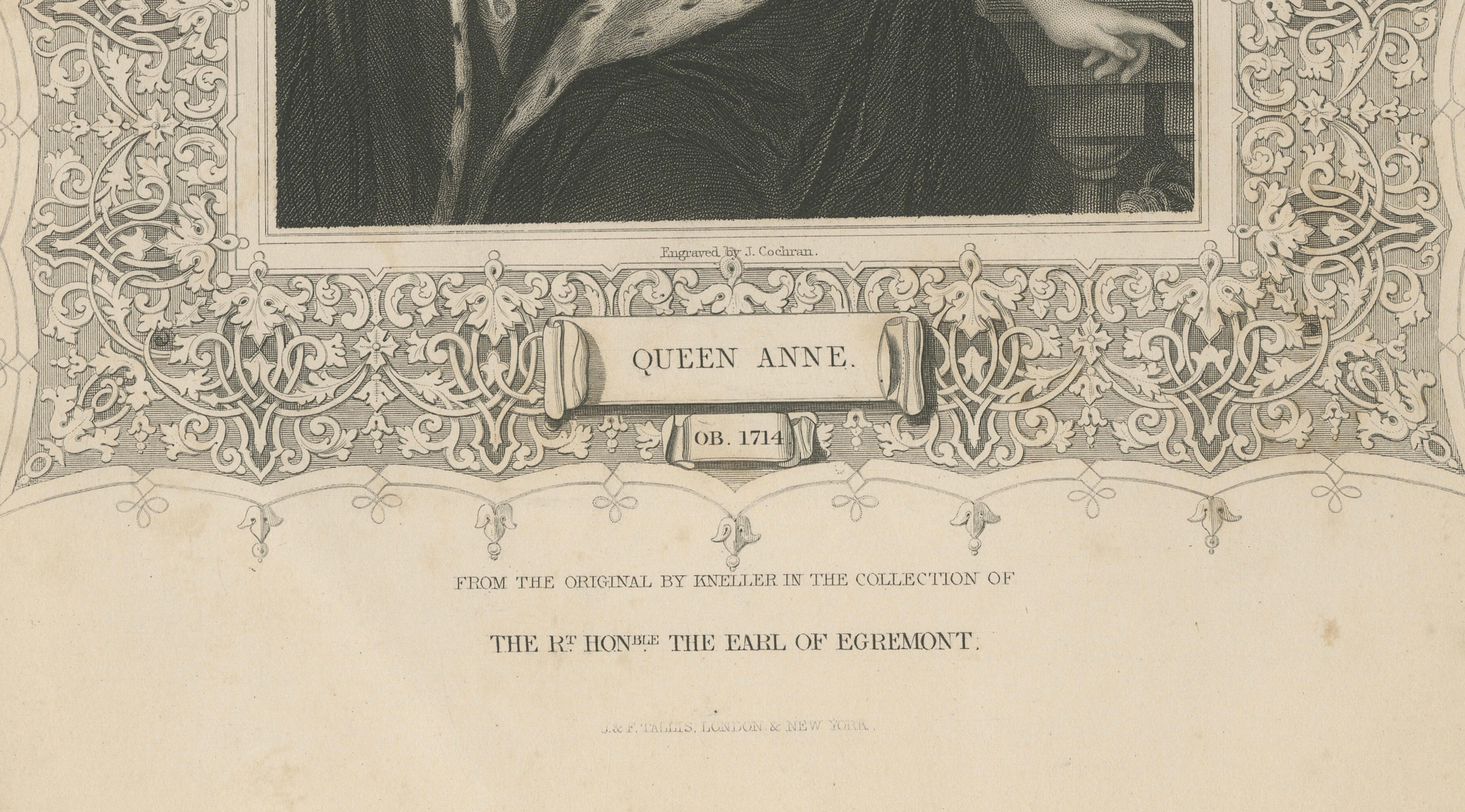 Antique Portrait Queen Anne – Tallis Engraving, British Royalty c.1850