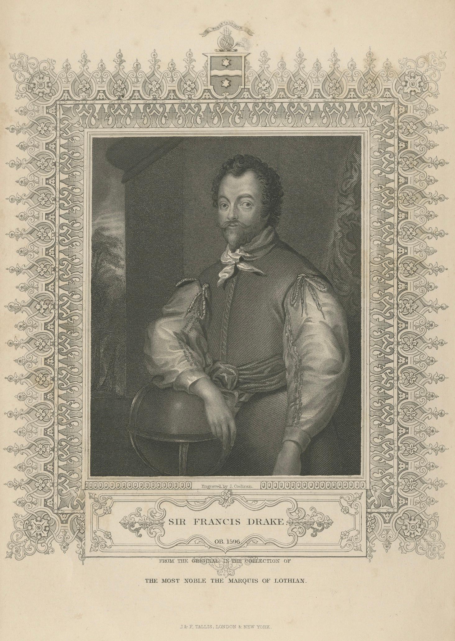 Antique Portrait Sir Francis Drake – Tallis Engraving, c.1850