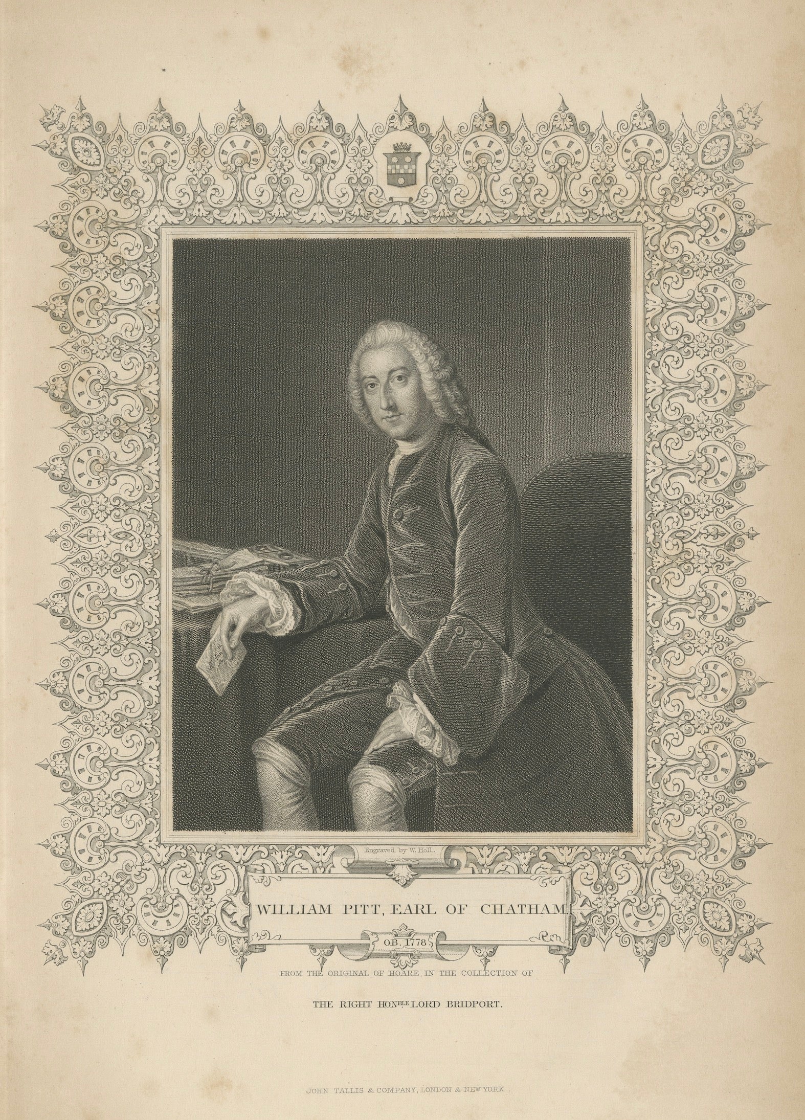 Antique Portrait William Pitt – Earl of Chatham, Tallis Engraving c.1850