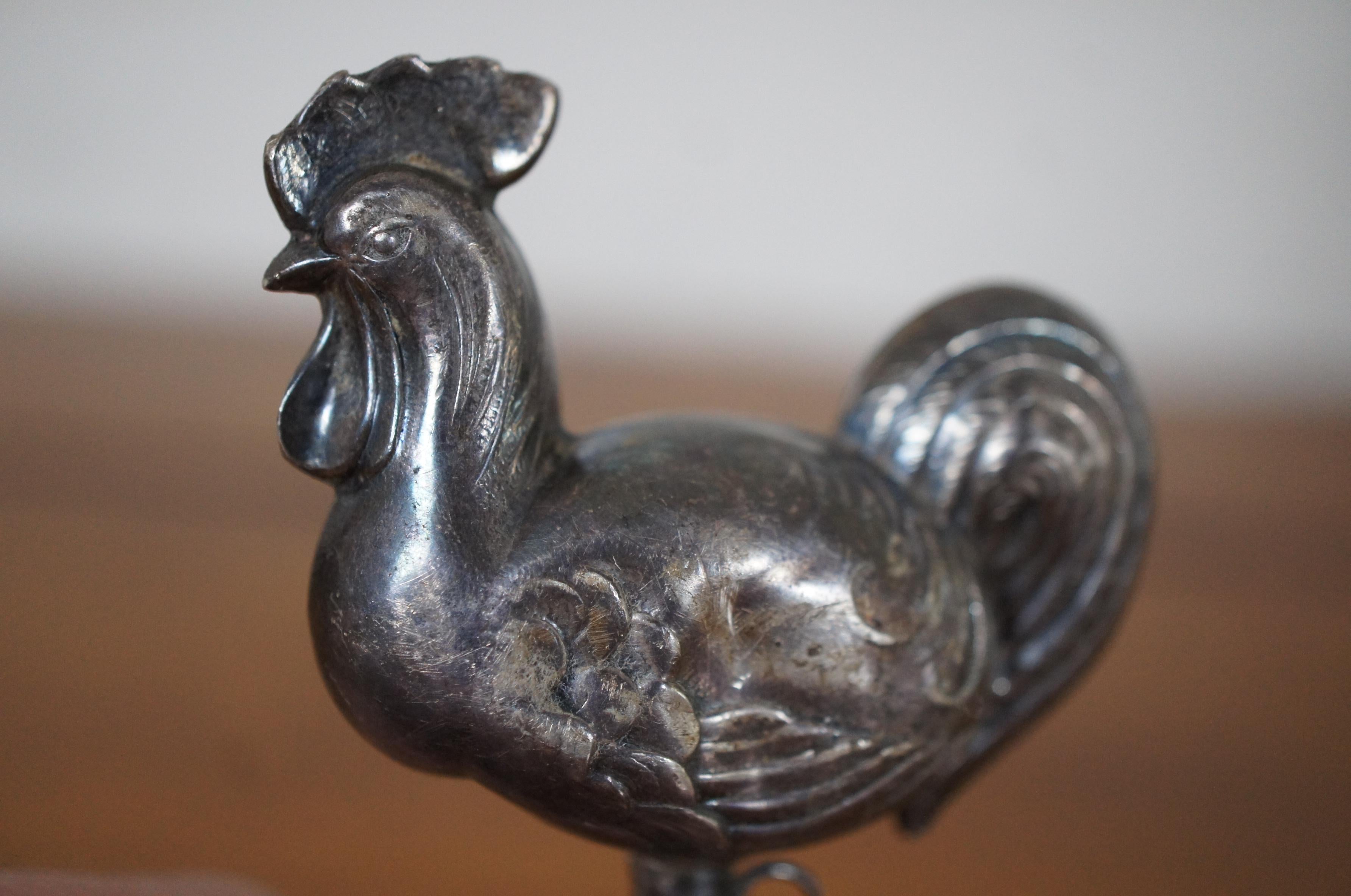 20th Century Antique Portugese Topazio Sterling Silver Baby Rattle Teether Rooster 19g For Sale