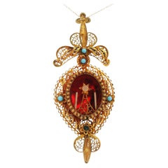 Antique Portuguese 19.2Kt Gold Filigree Reliquary handmade Pendant