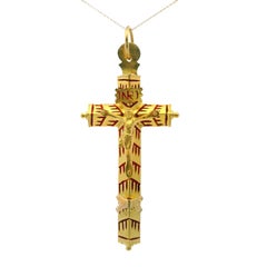 Antique Portuguese 19.2kt yellow Gold Pendant Cross with Enamel